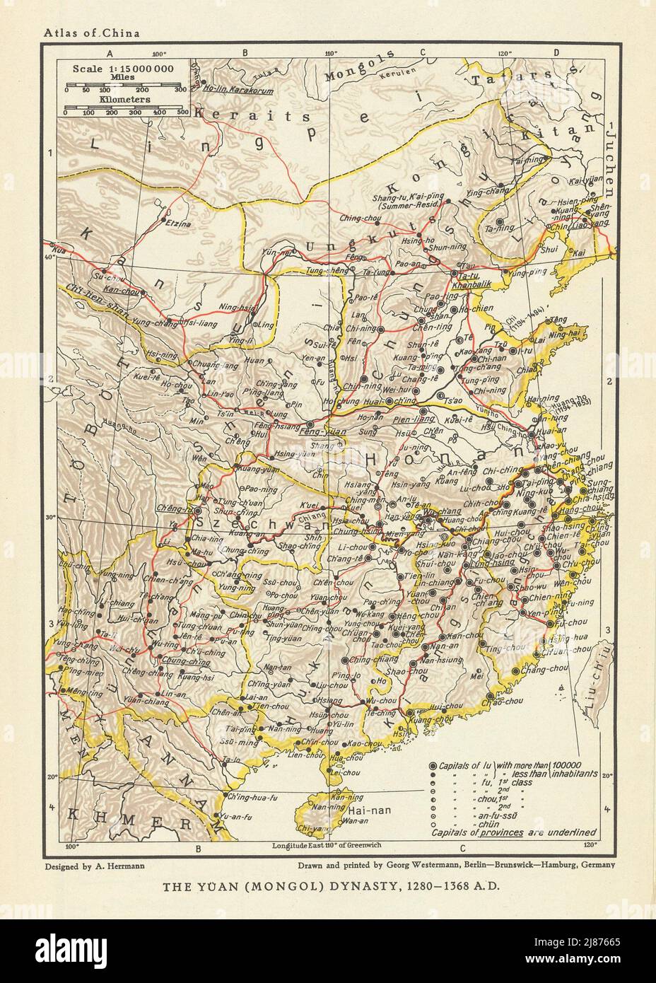 China. The Yuan (Mongol) Dynasty, 1280-1368 AD 1935 old vintage map plan chart Stock Photo