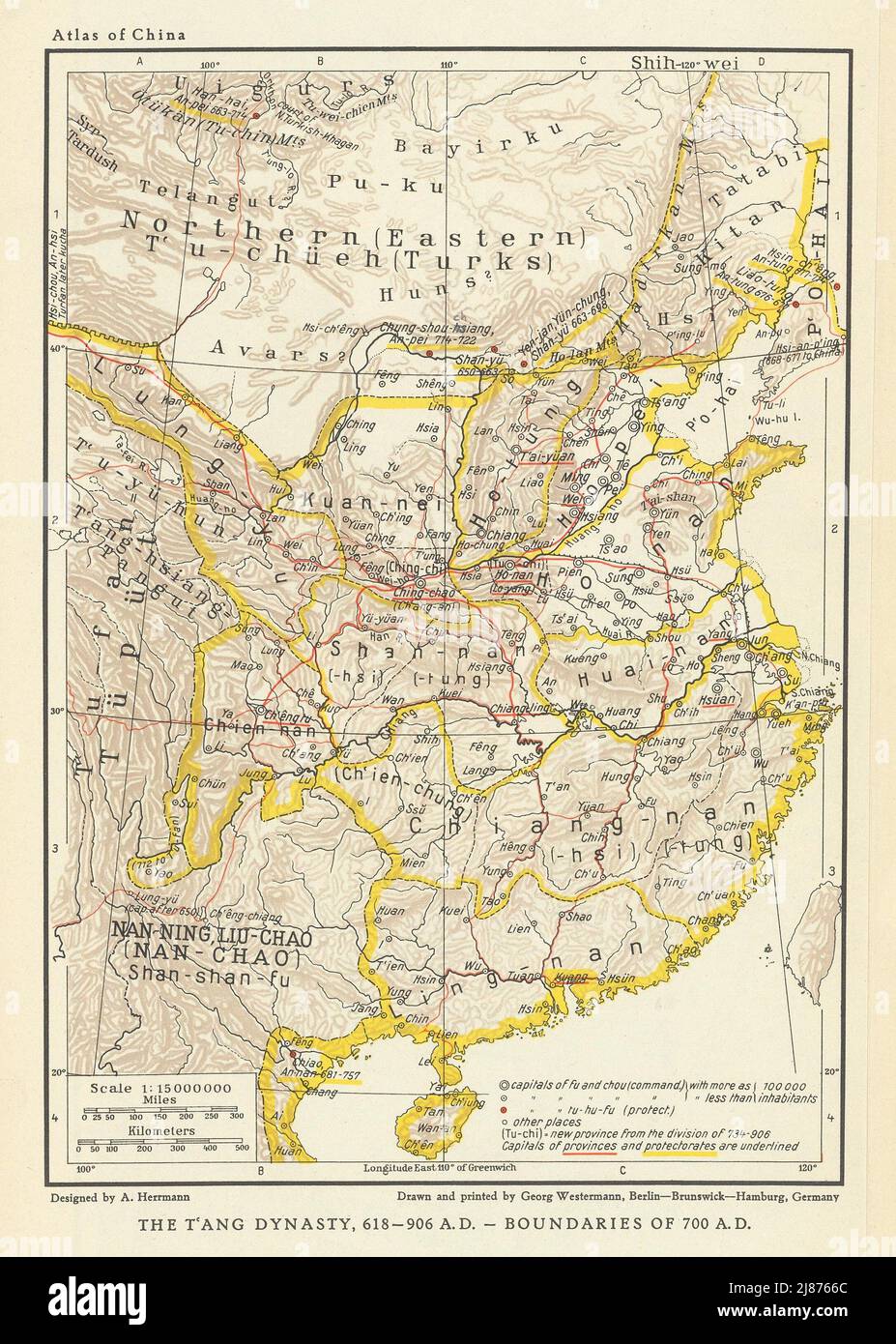 China. The Tang Dynasty 618-906 AD. 700 AD borders 1935 old vintage map chart Stock Photo