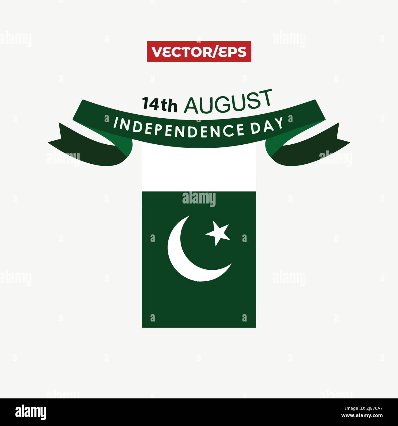 Celebrating Pakistan Independence Day, 14th August Vector Illustration Background having green ribbon Stock Vector