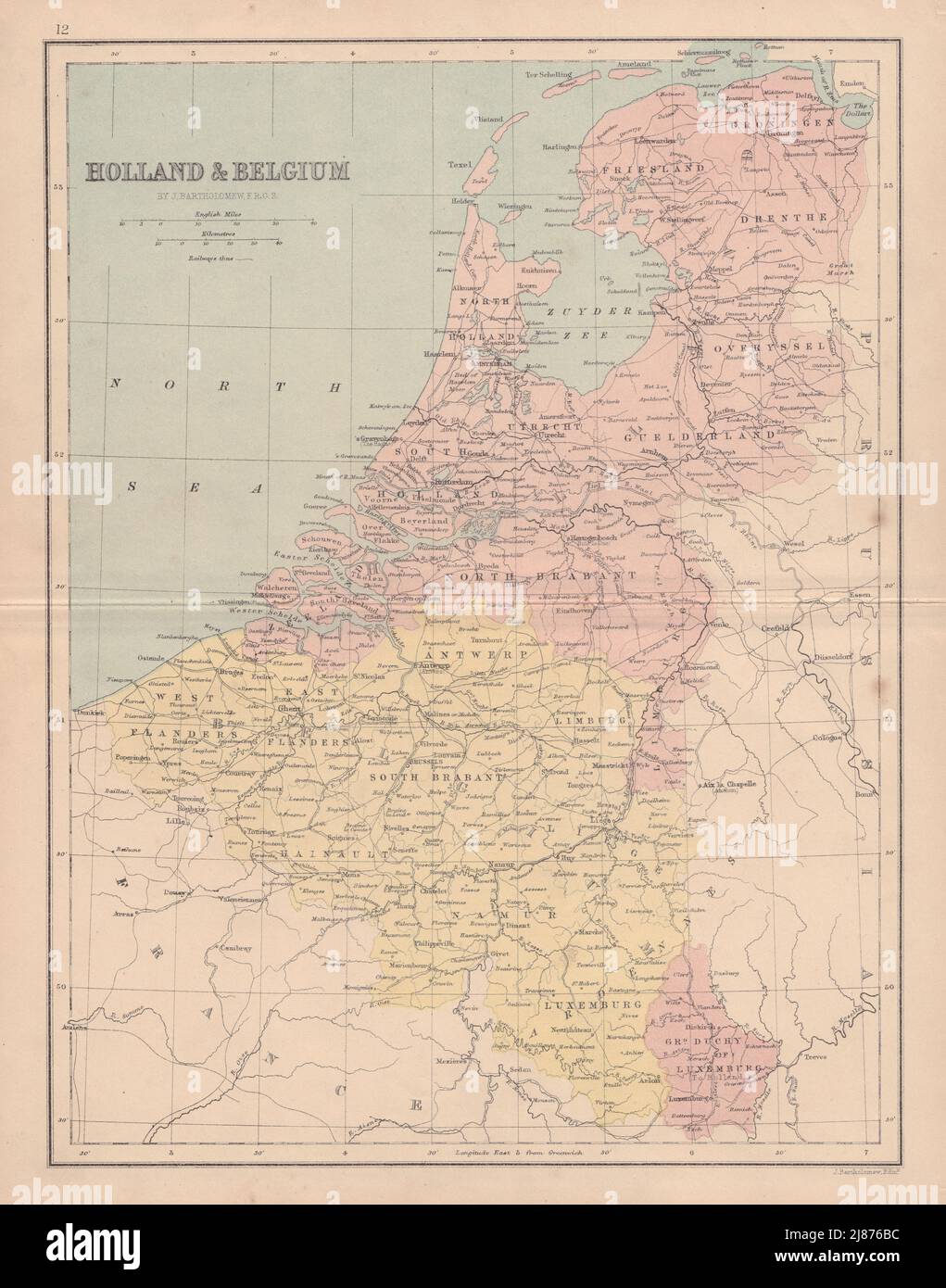 BENELUX. Netherlands before reclamation of Zuiderzee polders. COLLINS 1873 map Stock Photo