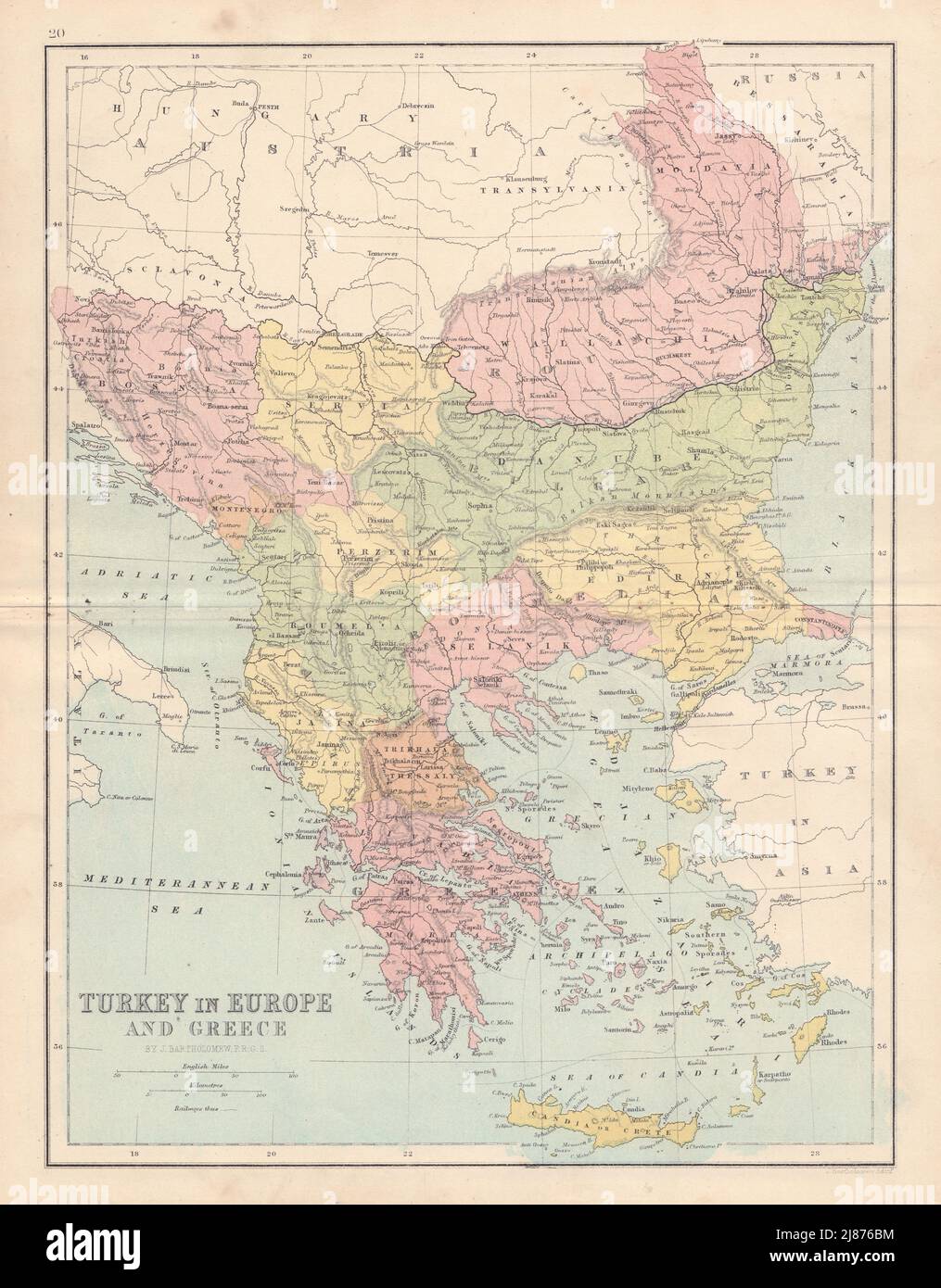 BALKANS. Turkey In Europe Greece Roumelia Roumania Bulgaria. COLLINS 1873 map Stock Photo
