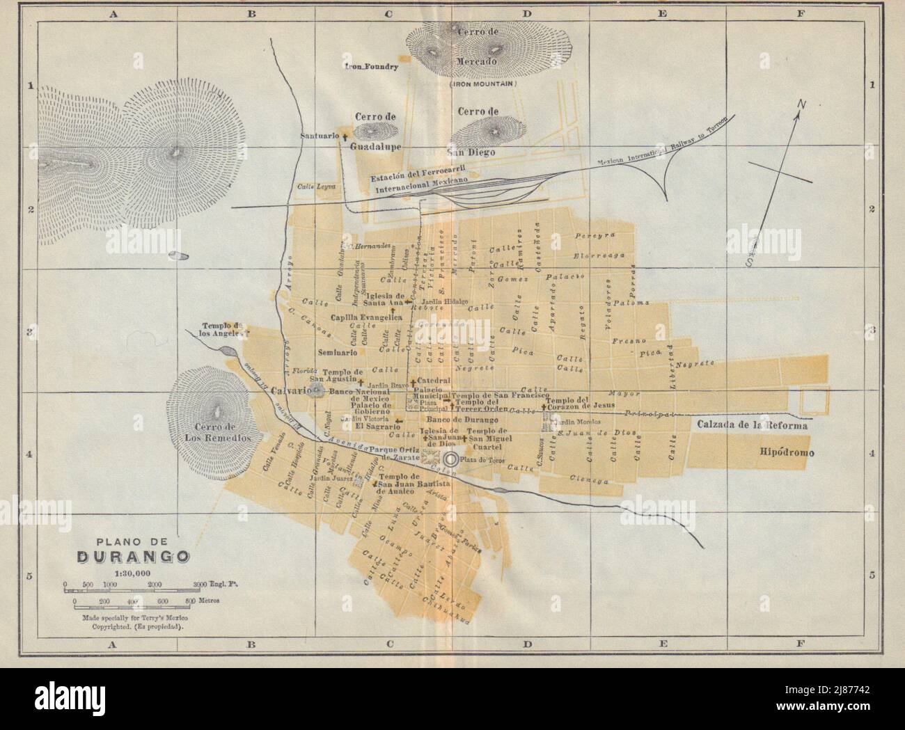 Plano de VICTORIA DE DURANGO, Mexico. Mapa de la ciudad. City/town plan 1938 Stock Photo