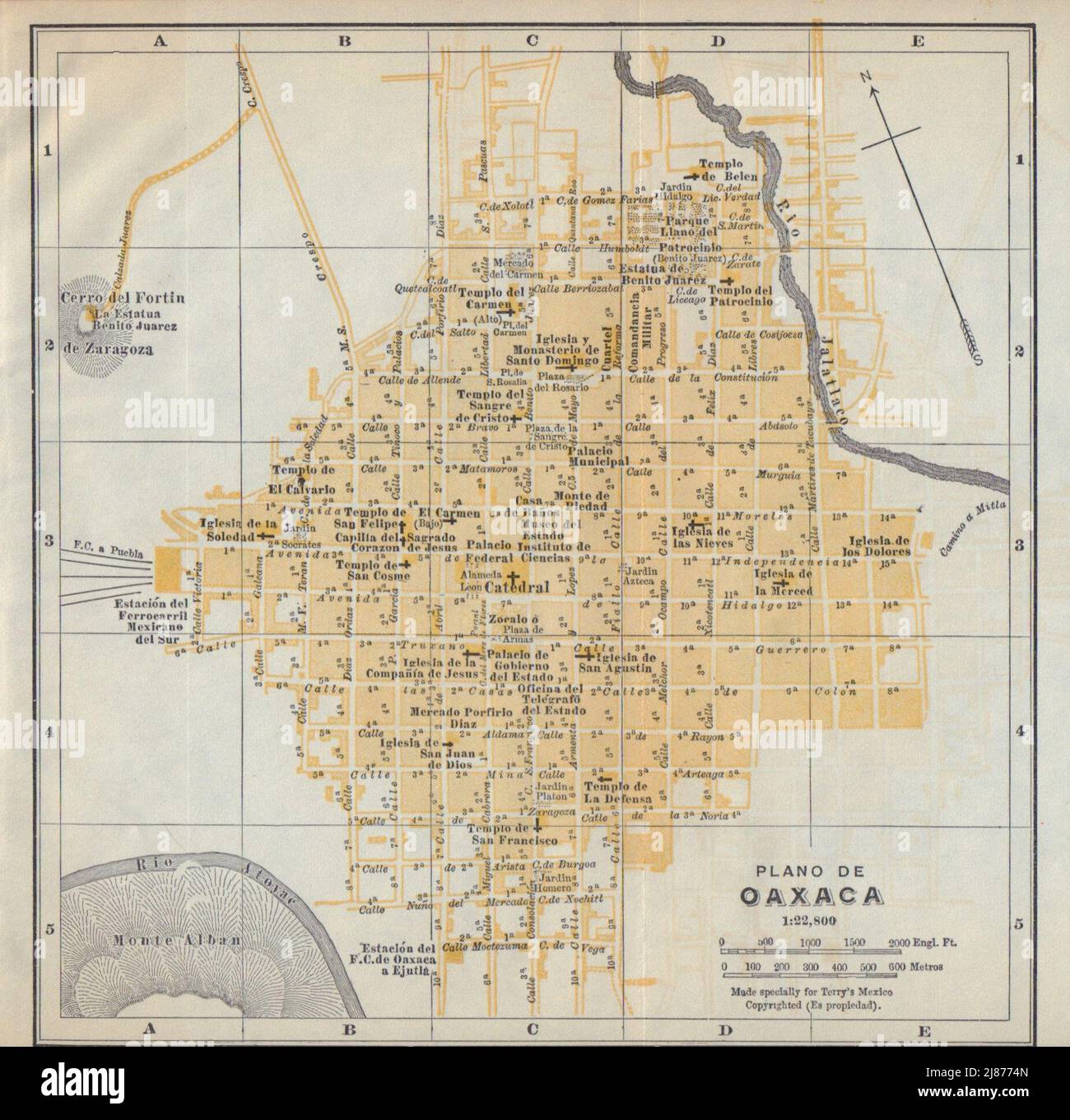 Plano de OAXACA, Mexico. Mapa de la ciudad. City/town plan 1938 old Stock Photo