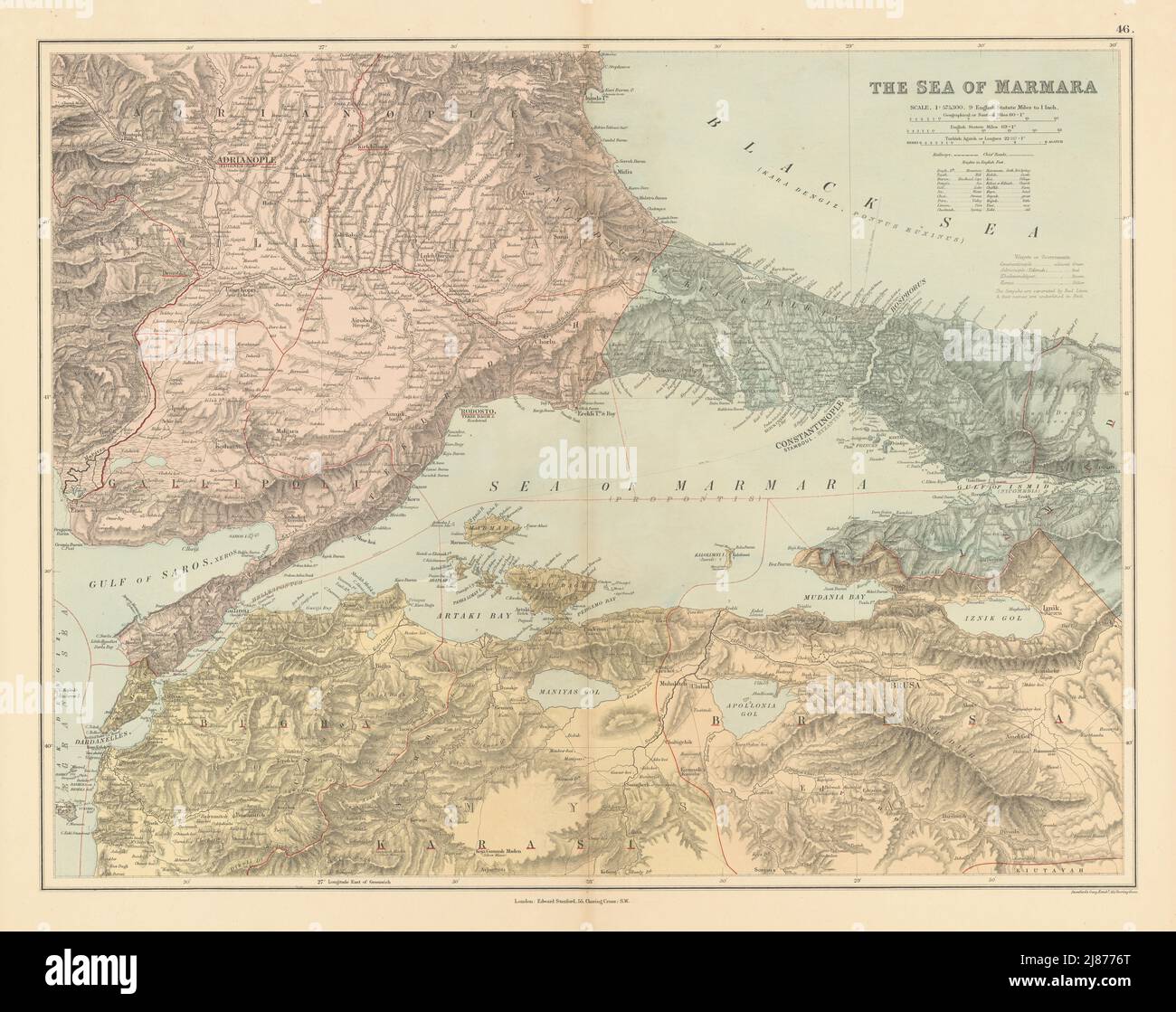 Sea of Marmara & adjacent region. Northwest Turkey. 51x65cm STANFORD 1887 map Stock Photo