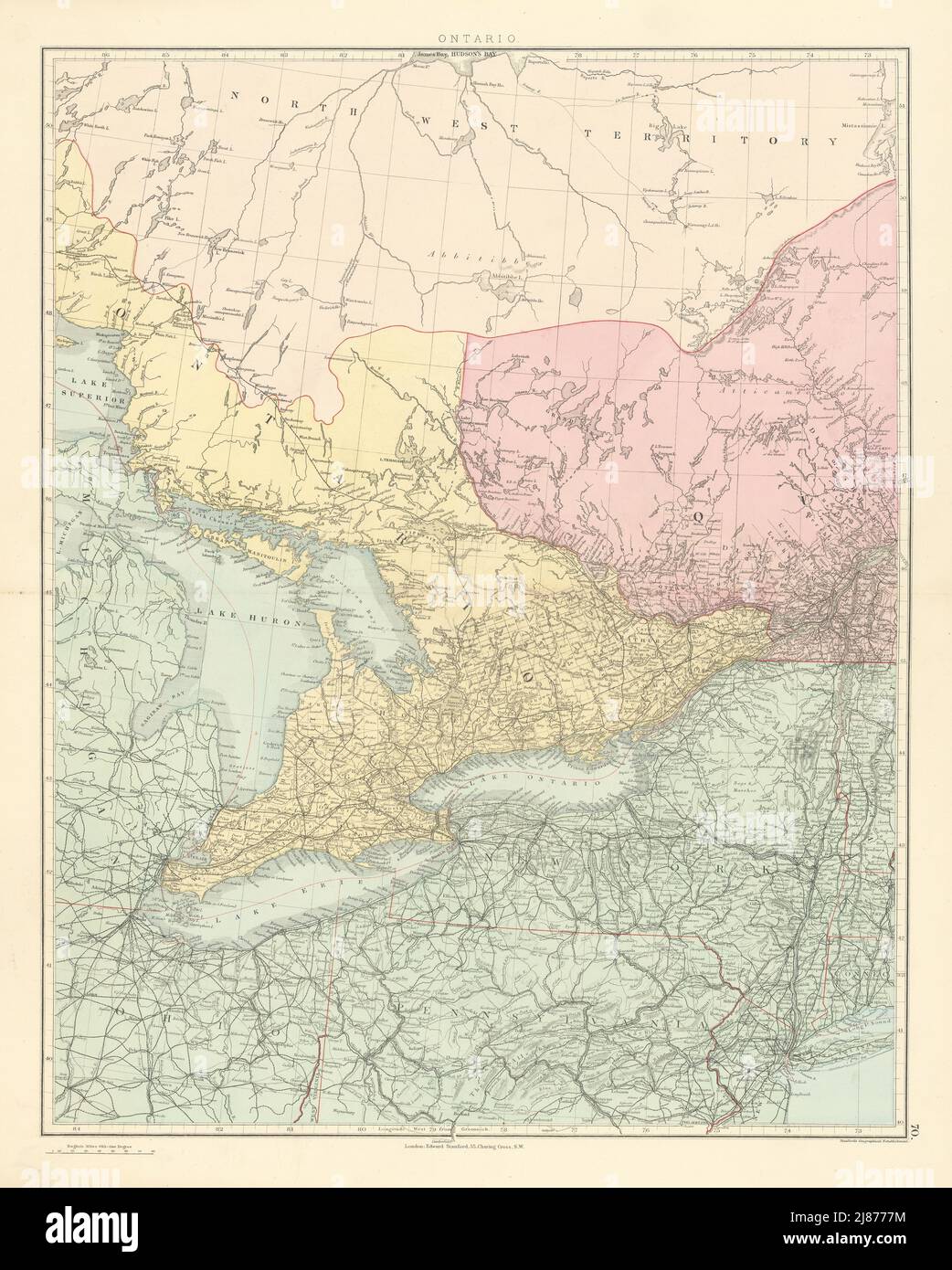 Southern Ontario. Lake Huron Erie. New York state. Great Lakes STANFORD 1887 map Stock Photo