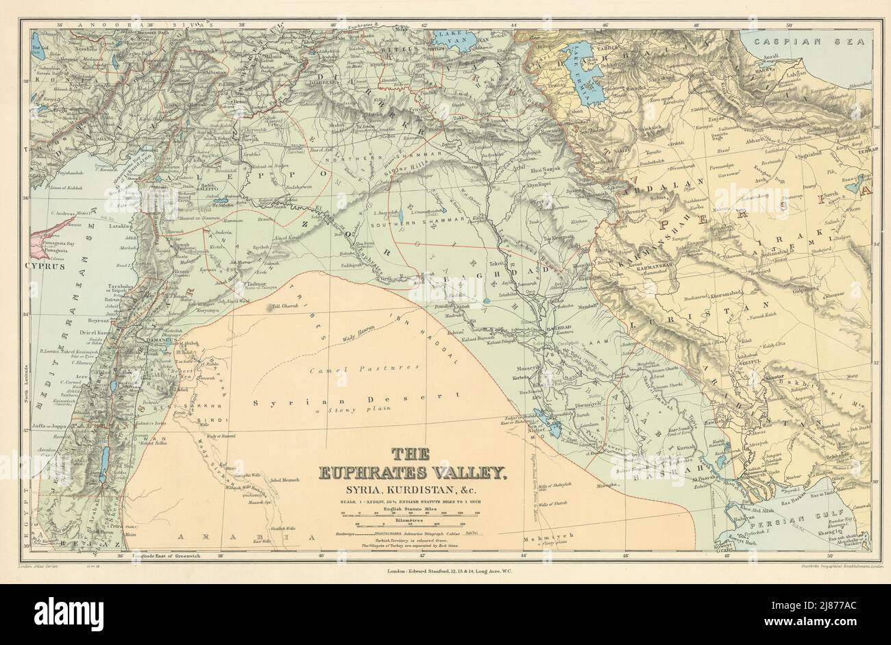 Euphrates Valley Syria Kurdistan Levant Iraq Persia Palestine. STANFORD 1904 map Stock Photo