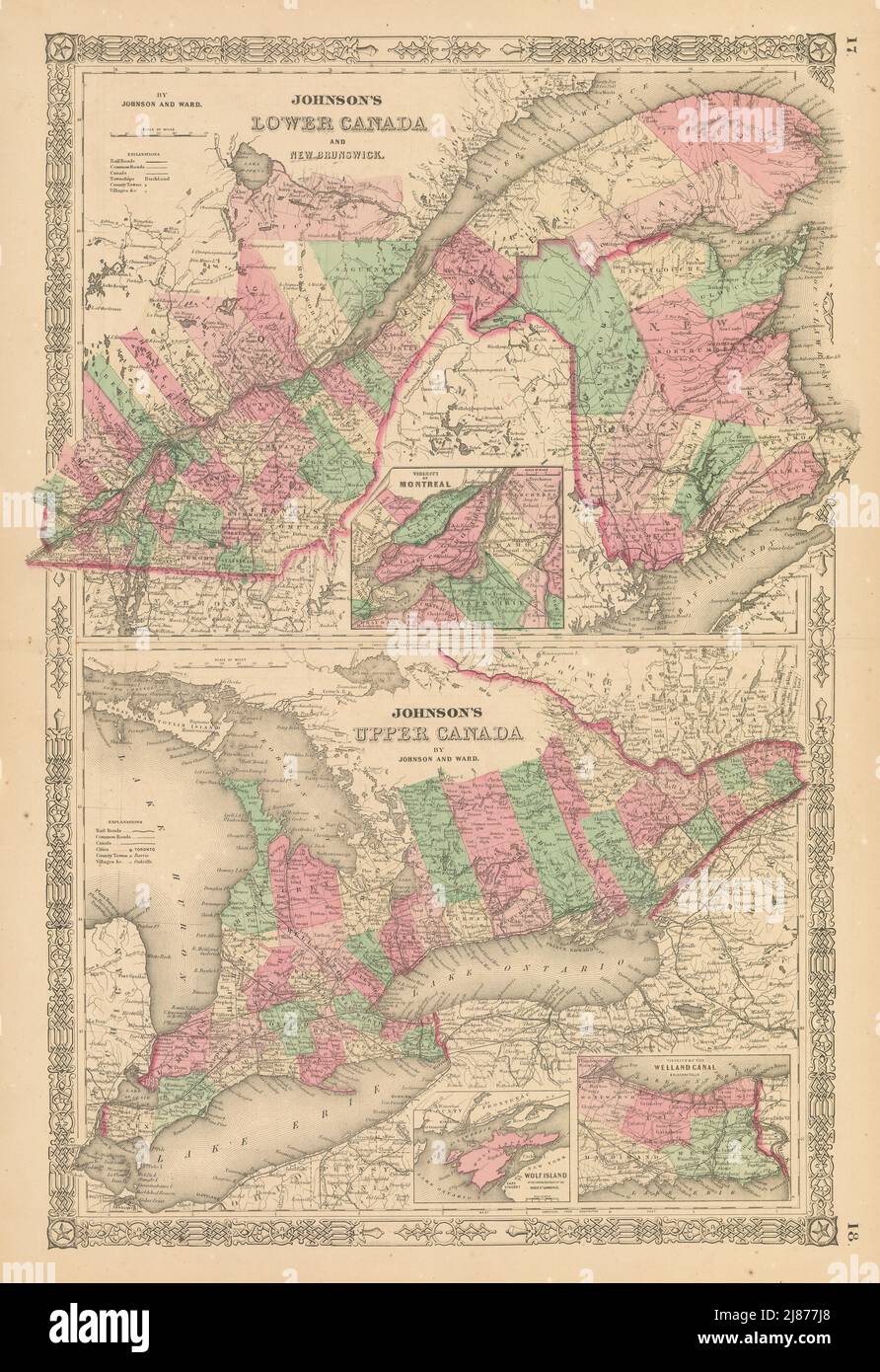 Johnson's Lower Canada & New Brunswick. Upper Canada. Great Lakes 1865