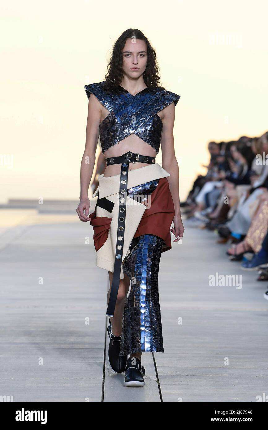 A model walks on the runway at the Louis Vuitton fashion show fashion show  at the Salk Institute for Biological Studies in San Diego CA on May 12 2022  2022. (Photo by