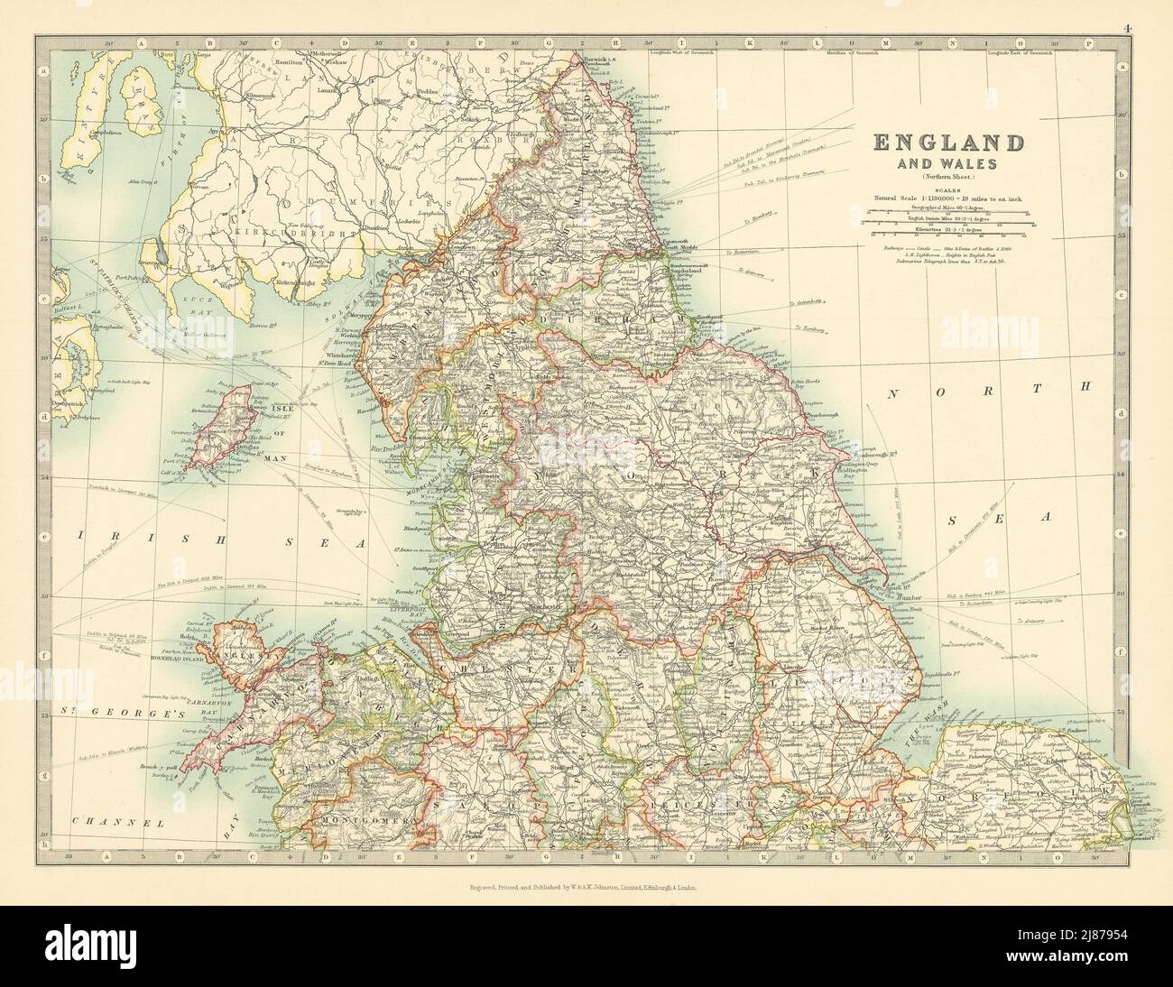 NORTHERN ENGLAND & WALES Yorkshire Ridings Lincolnshire Parts. JOHNSTON 1911 map Stock Photo