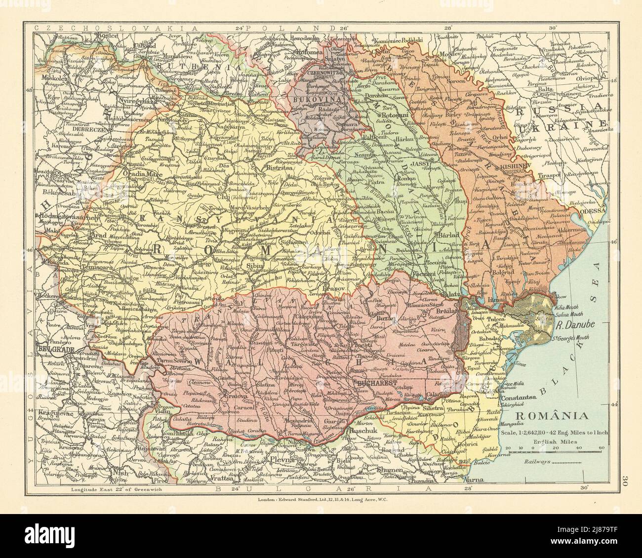 Romania Including Bessarabia Moldova Wallachia Transylvania STANFORD Romania Including Bessarabiamoldova Wallachia Transylvania Stanford C1925 Map 2J879TF