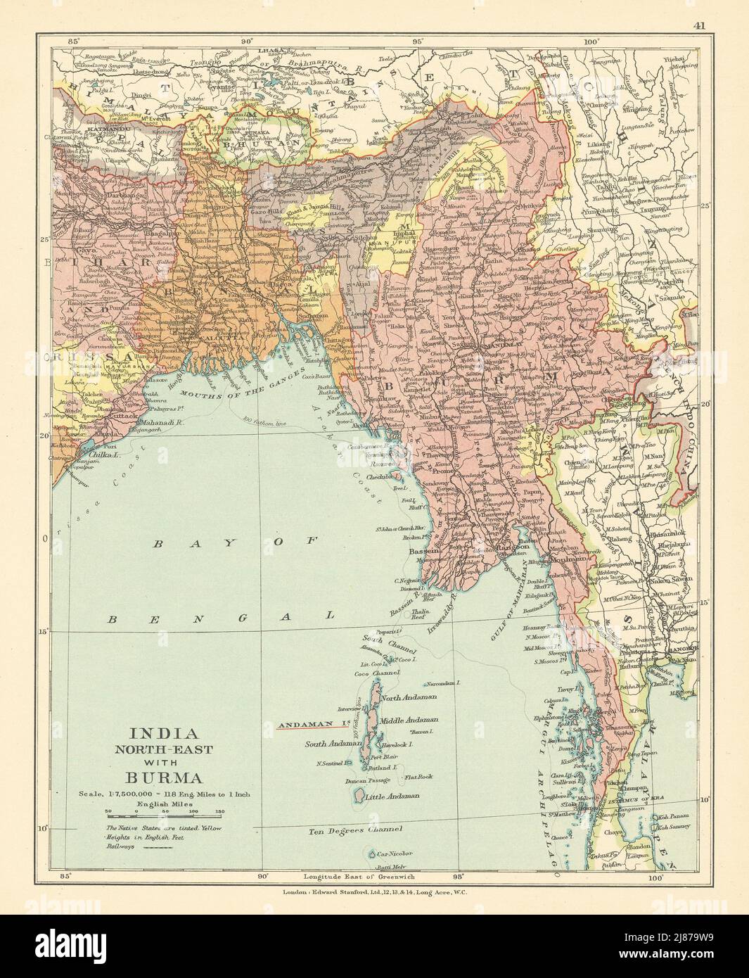 British India North-East with Burma. Bengal Bangladesh. STANFORD c1925 old map Stock Photo