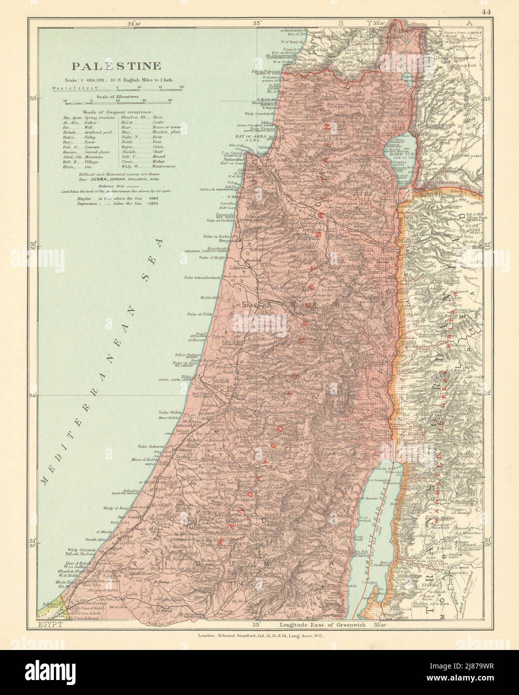 Palestine. 'Mandated to Great Britain'. Israel Transjordan.  STANFORD c1925 map Stock Photo
