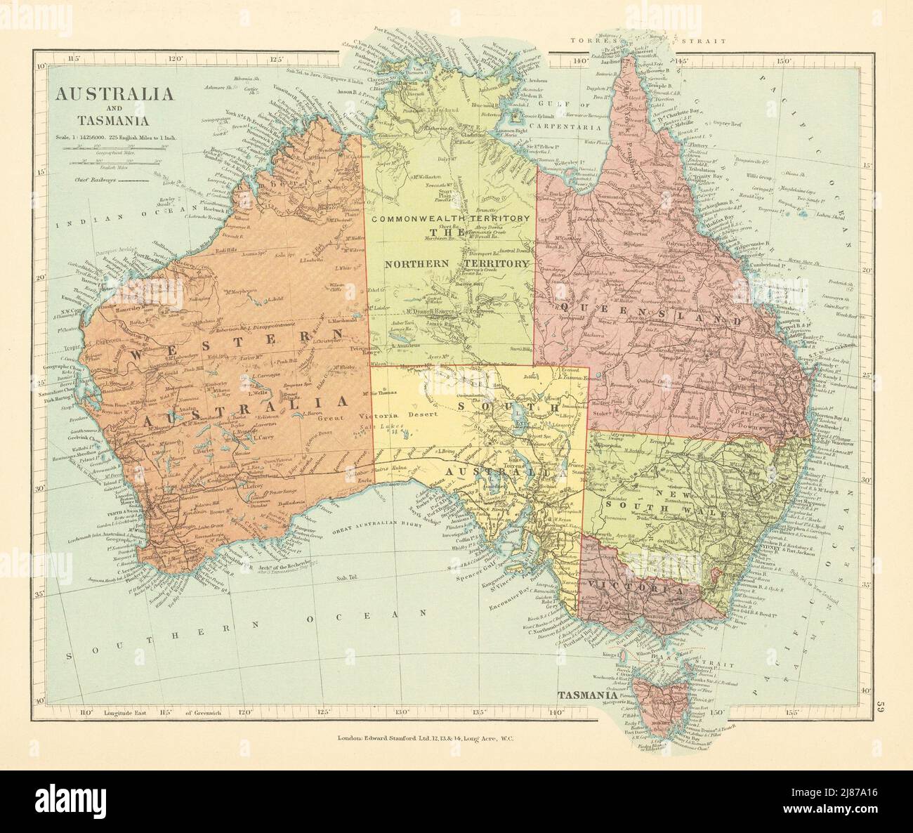 Australia Tasmania Northern Territory Commonwealth Territory STANFORD c1925 map Stock Photo