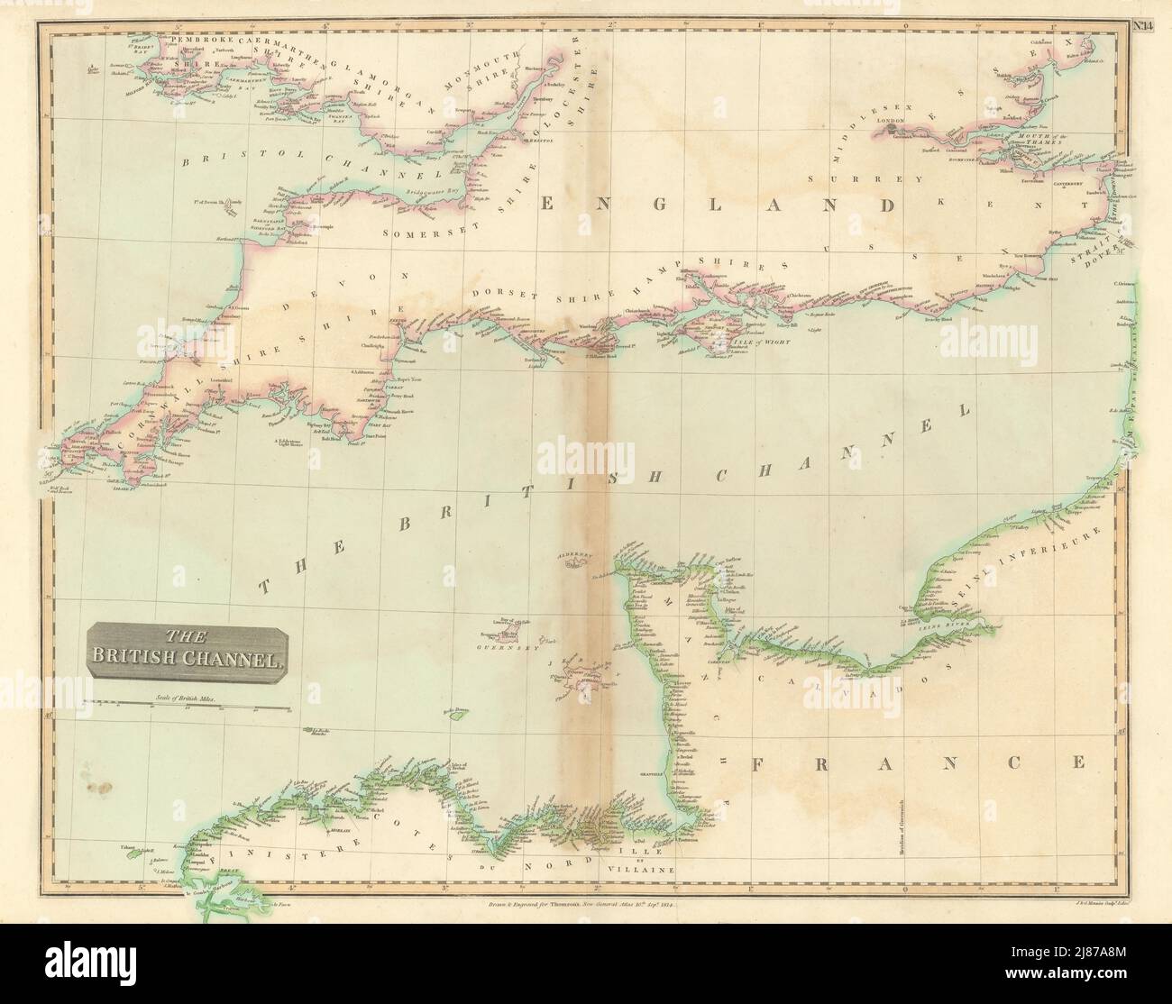 'The British Channel' by John Thomson. English Channel. Manche 1817 old map Stock Photo
