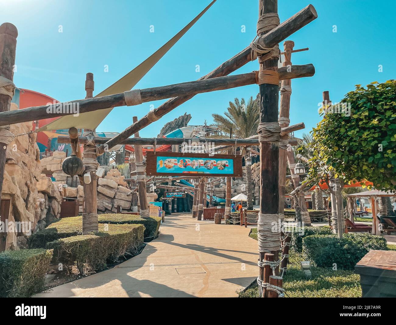 Yas Waterworld theme park at the Yas Island in Abu Dhabi - Yas Waterworld aquapark in Abu Dhabi - UAE attractions Stock Photo