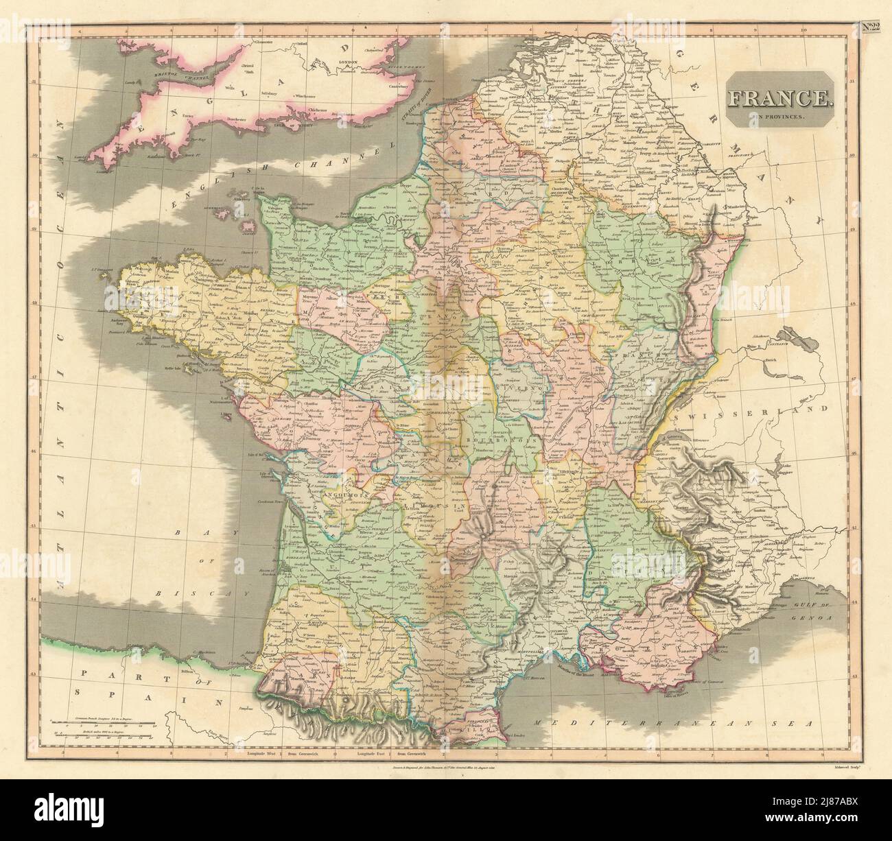 'France in provinces', before the Revolution, w/o Savoy & Nice. THOMSON 1817 map Stock Photo