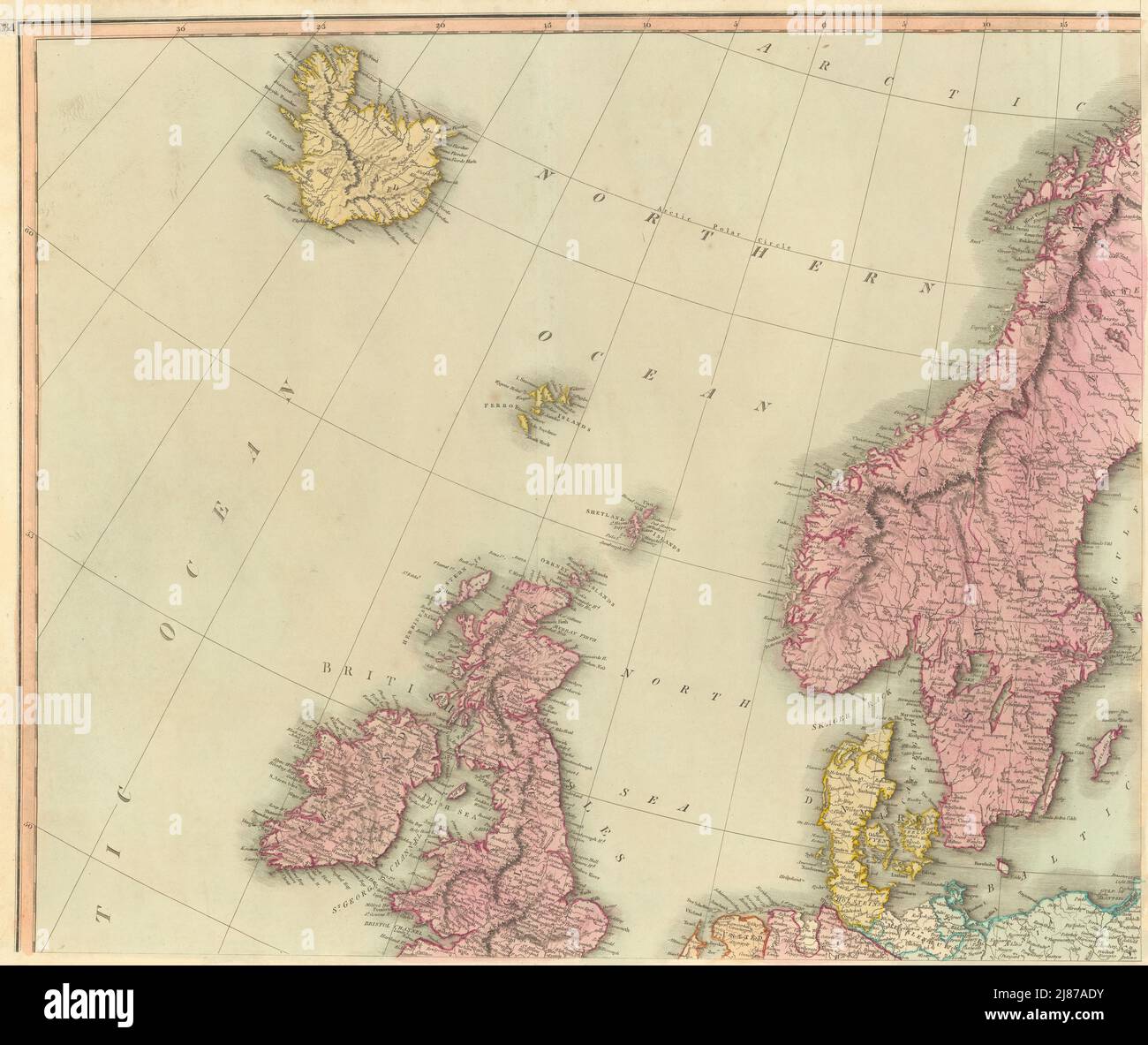 North-west Europe. Nordic Countries. British Isles Scandinavia. THOMSON 1817 map Stock Photo