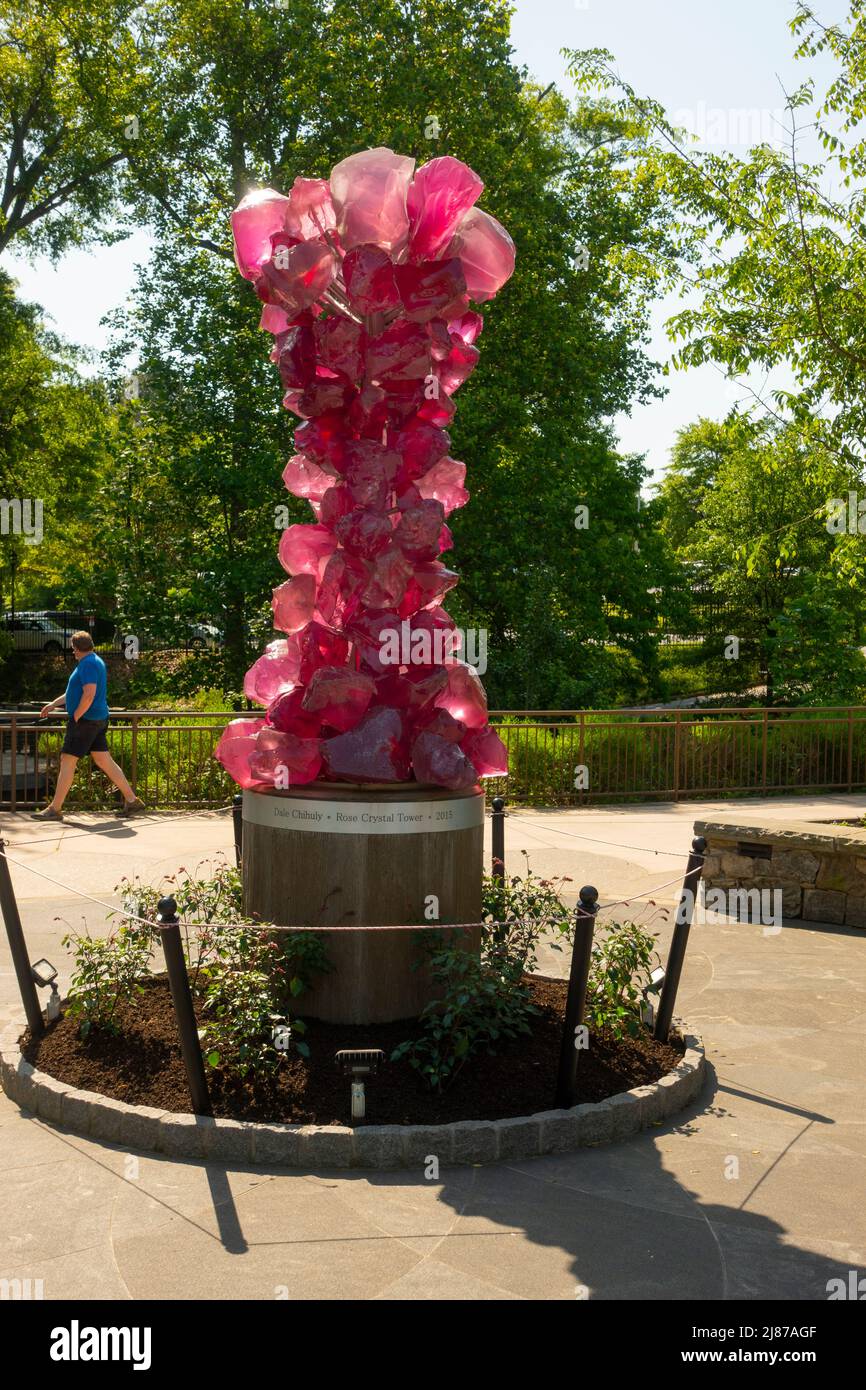 Rose Crystal Tower sculpture by Dale Chihuly in Falls Park in