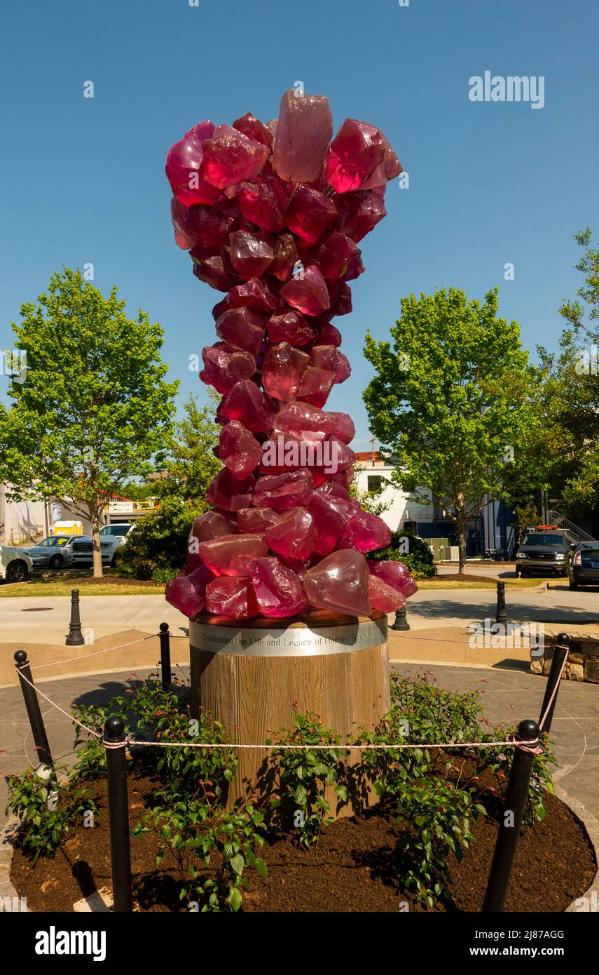 Rose Crystal Tower sculpture by Dale Chihuly in Falls Park in