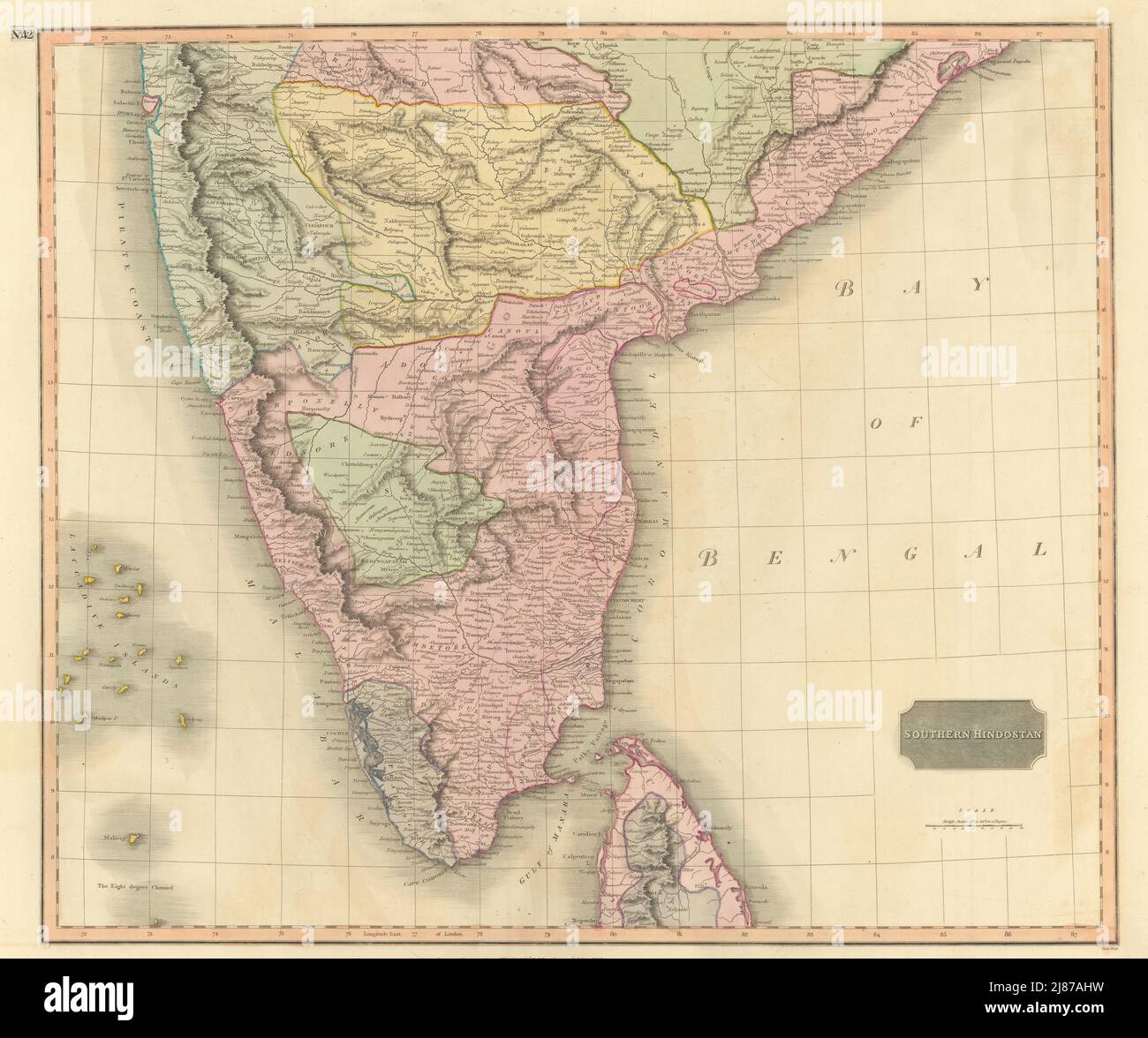 'Southern Hindostan'. British India. Malabar Coromandel coasts. THOMSON 1817 map Stock Photo