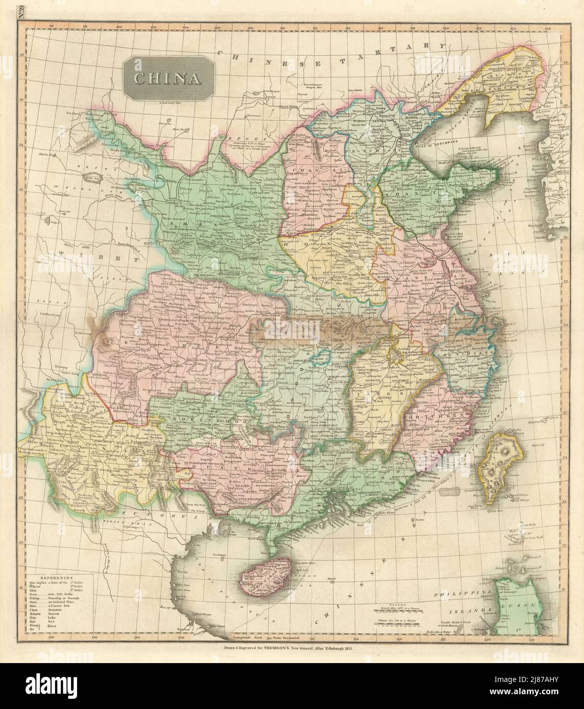 'China' showing route of George Macartney's Embassy in 1793. THOMSON 1817 map Stock Photo