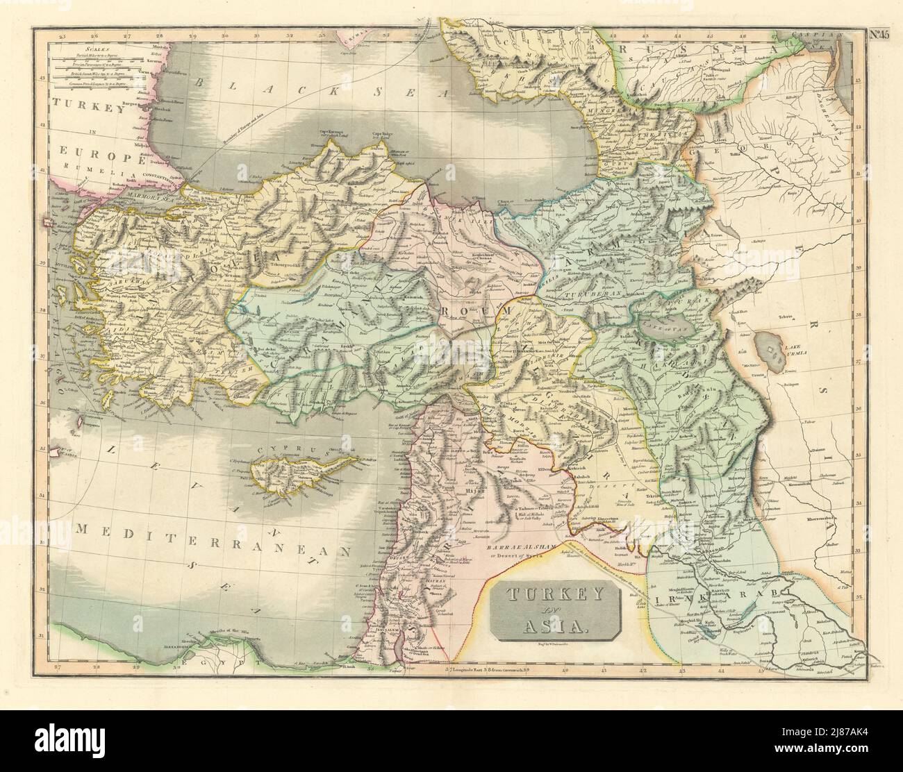 'Turkey in Asia'. Anatolia Levant Kurdistan Armenia Cyprus. THOMSON 1817 map Stock Photo