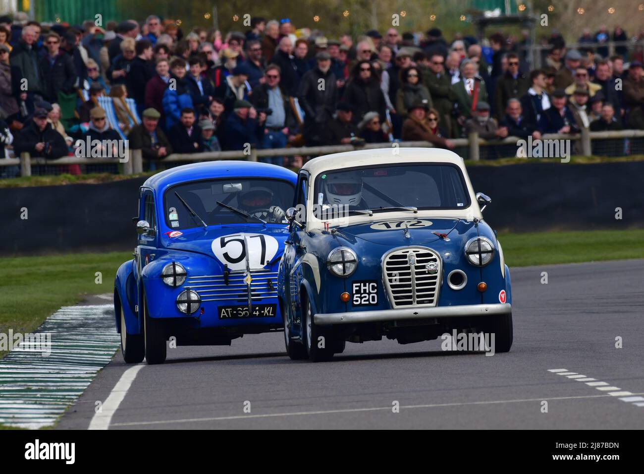 Rupert Mann, Austin A35, Mena Pierre-Brice, Renault 4CV, Sopwith Cup, This was a twenty minute race for vehicles of a type that competed up to 1956, i Stock Photo