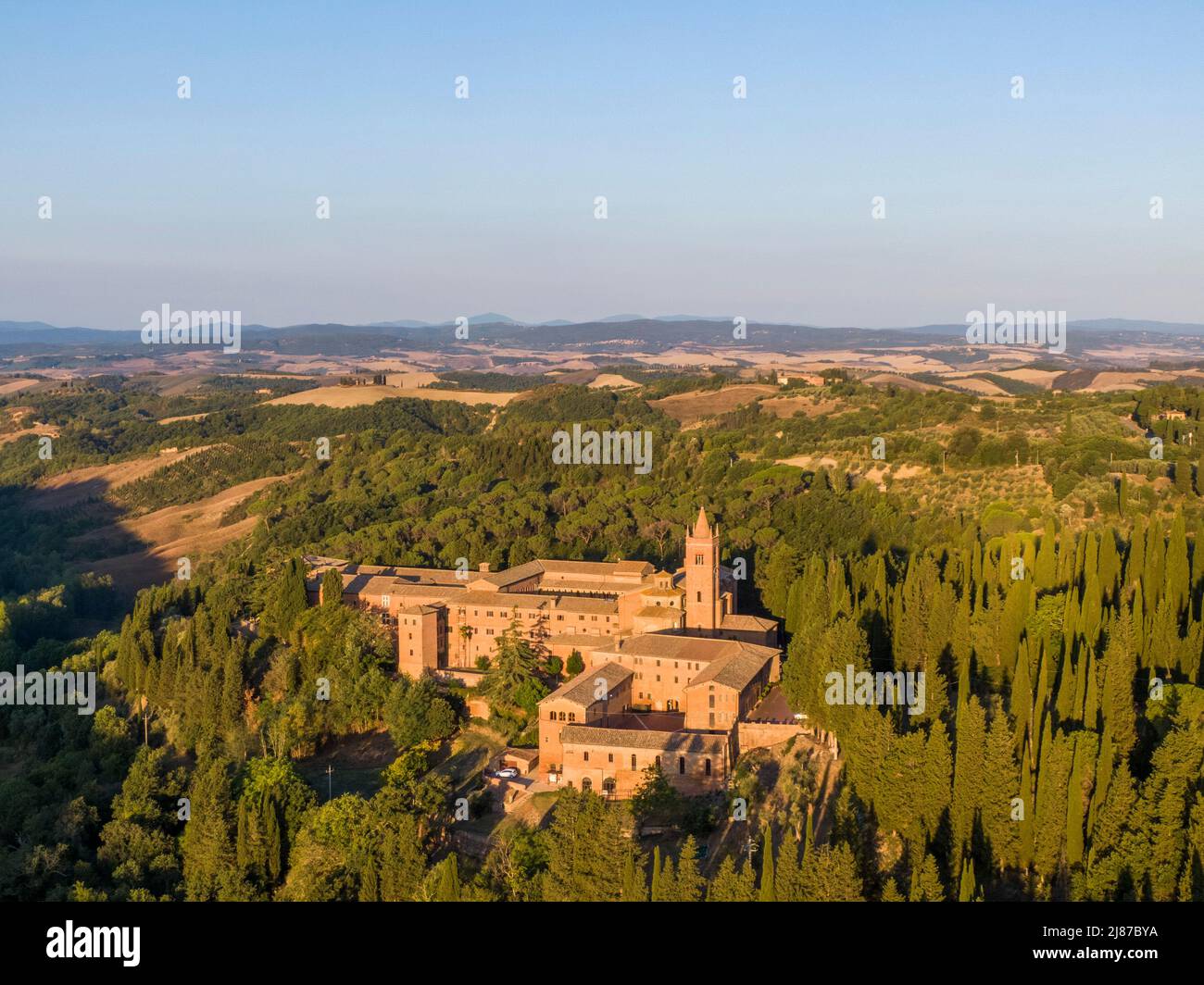 Aerial view of the Abbey of Monte Oliveto Maggiore Stock Photo