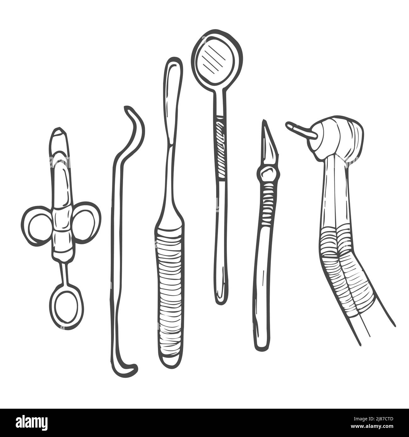 Set for Dentistry Inspection on a Doodle hand draw style Stock Vector