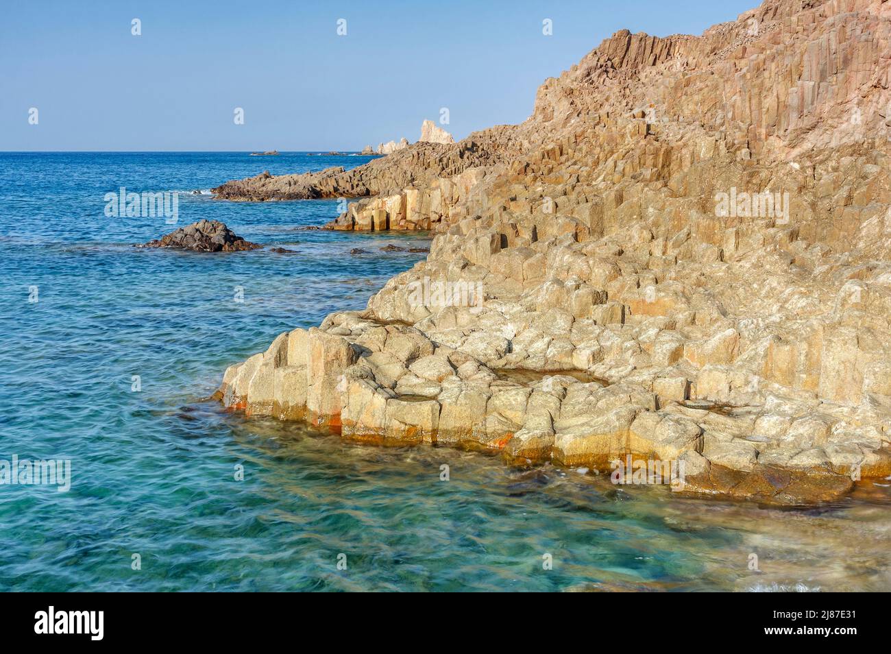 Basalt columns at cala de los gigantes beach, Cabo de Gata natural park, Andalusia, Spain Stock Photo