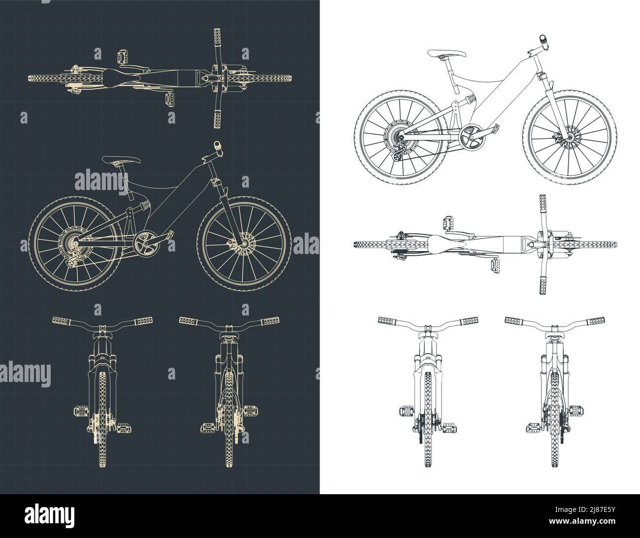 Stylized vector illustration of blueprints of electric bike Stock Vector