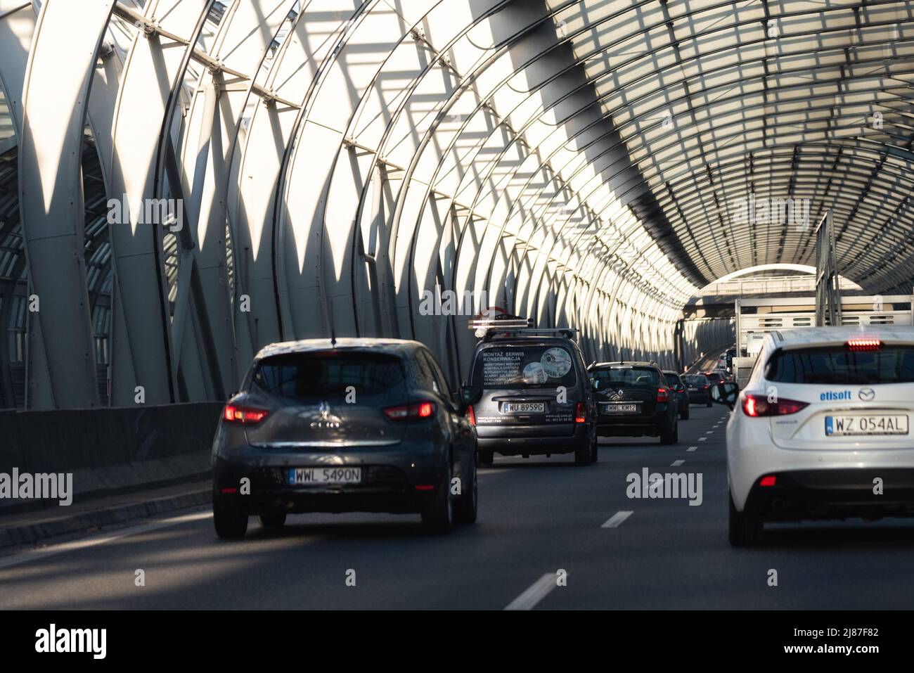 Warsaw, Poland October 7, 2021 Traffic in Warsaw. Highspeed route