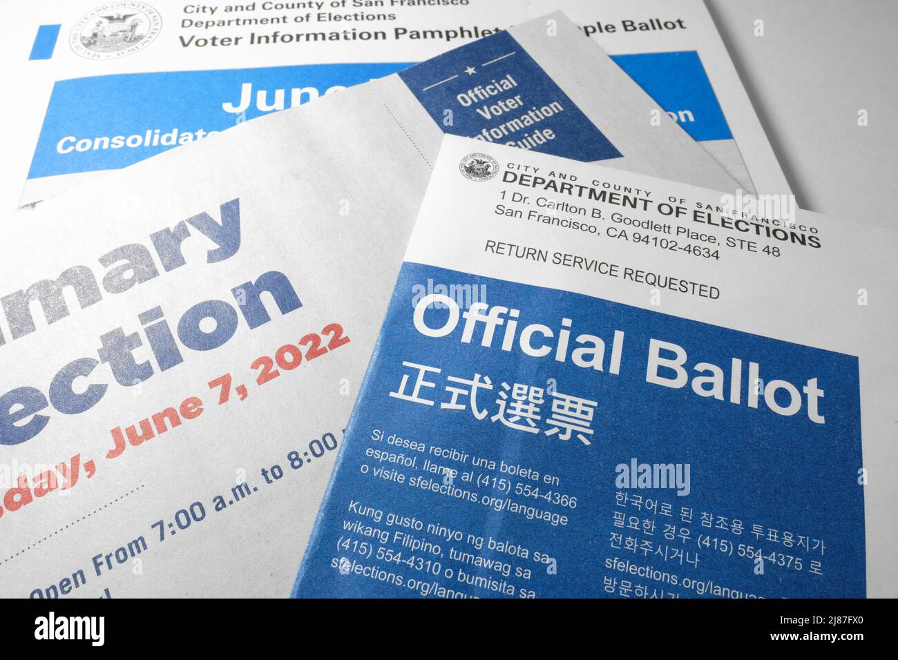 Official ballot envelope for the June 7 2022 Primary Election; Official