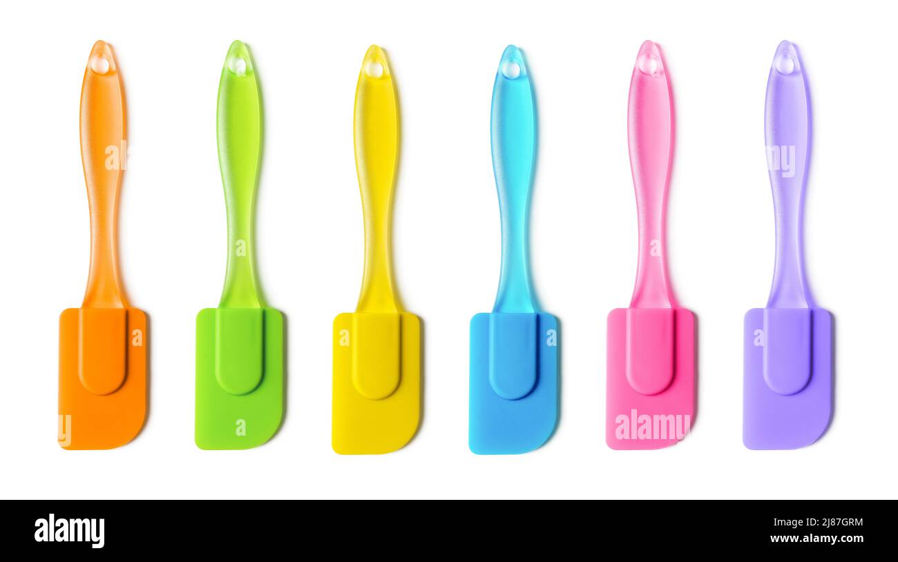 Multicolored silicone cooking spatula set isolated on white background