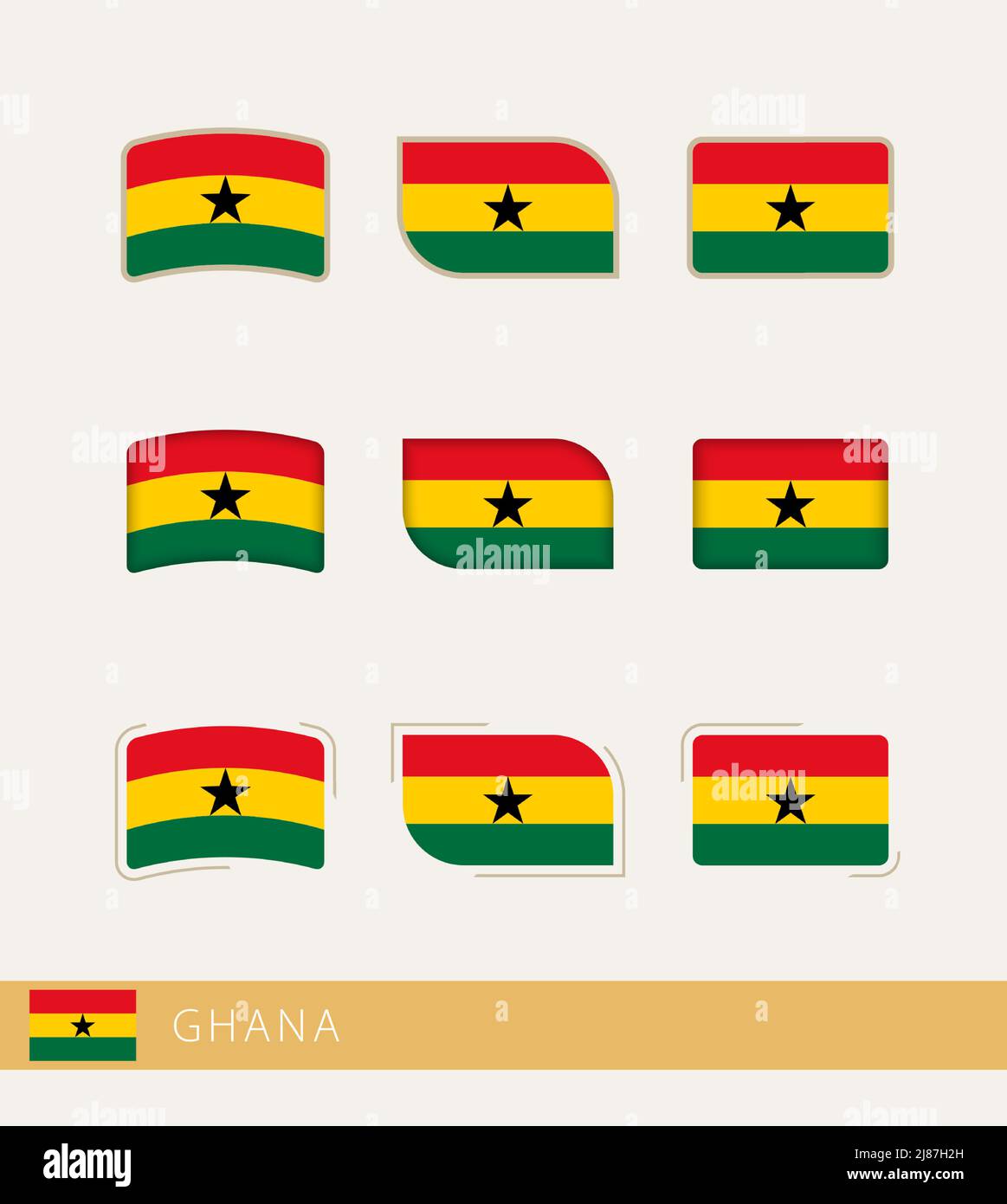Vector flags of Ghana, collection of Ghana flags. Vector icon Stock