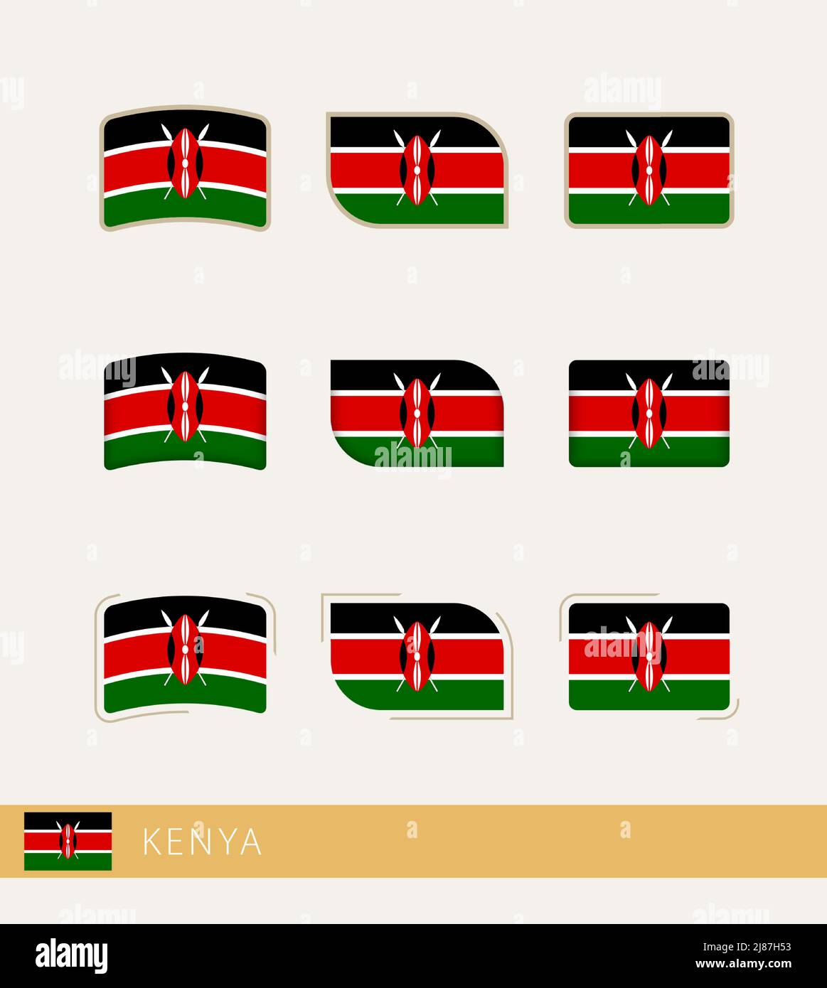 Vector flags of Kenya, collection of Kenya flags. Vector icon. Stock Vector