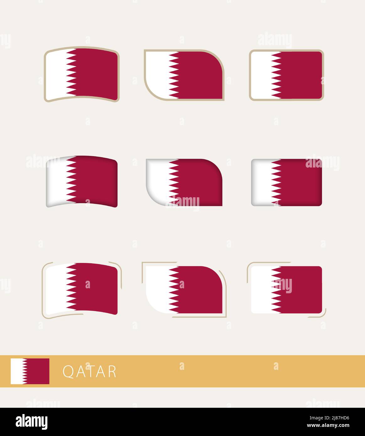 Vector Flags Of Qatar, Collection Of Qatar Flags. Vector Icon Stock 