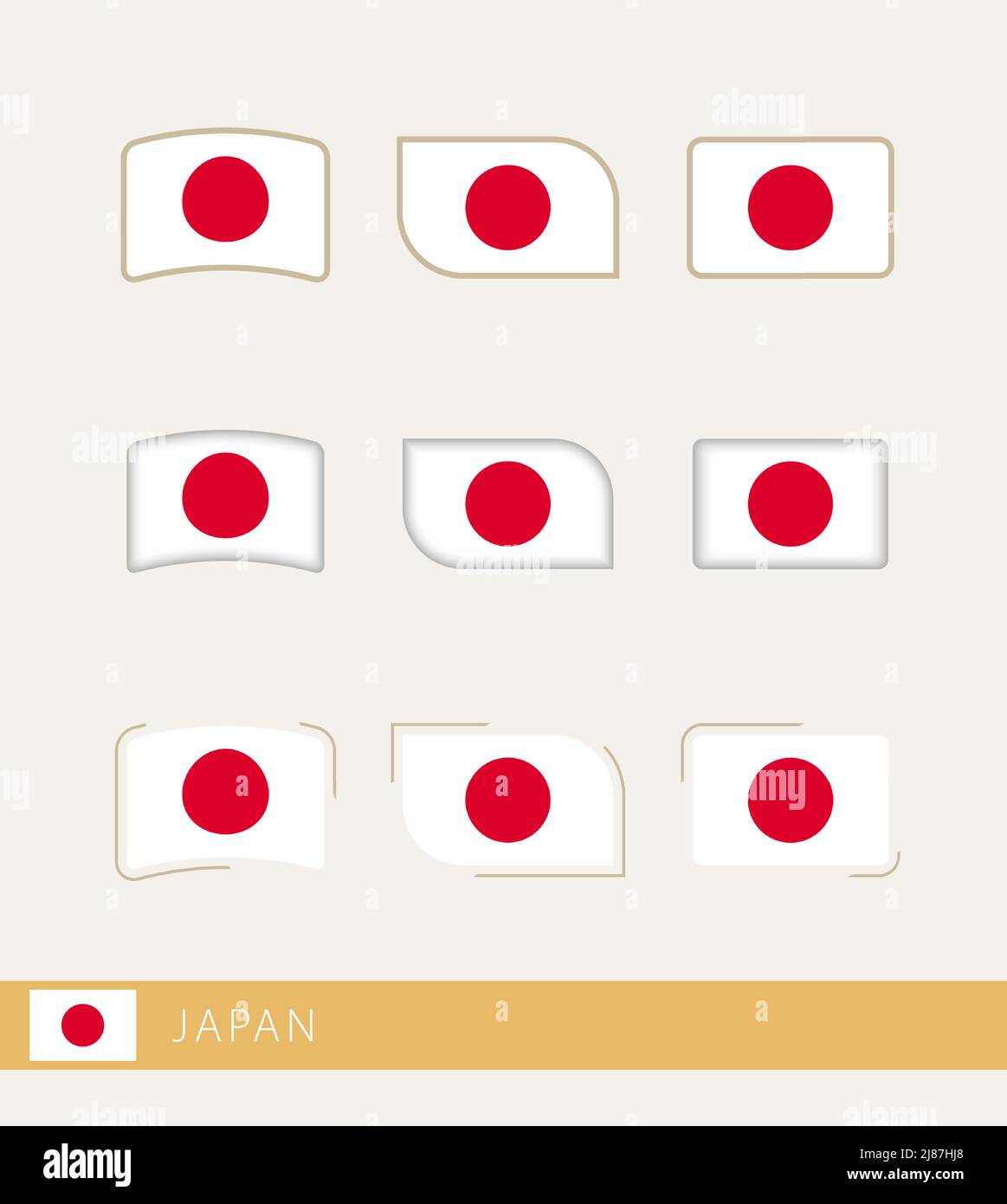 Vector flags of Japan, collection of Japan flags. Vector icon. Stock Vector
