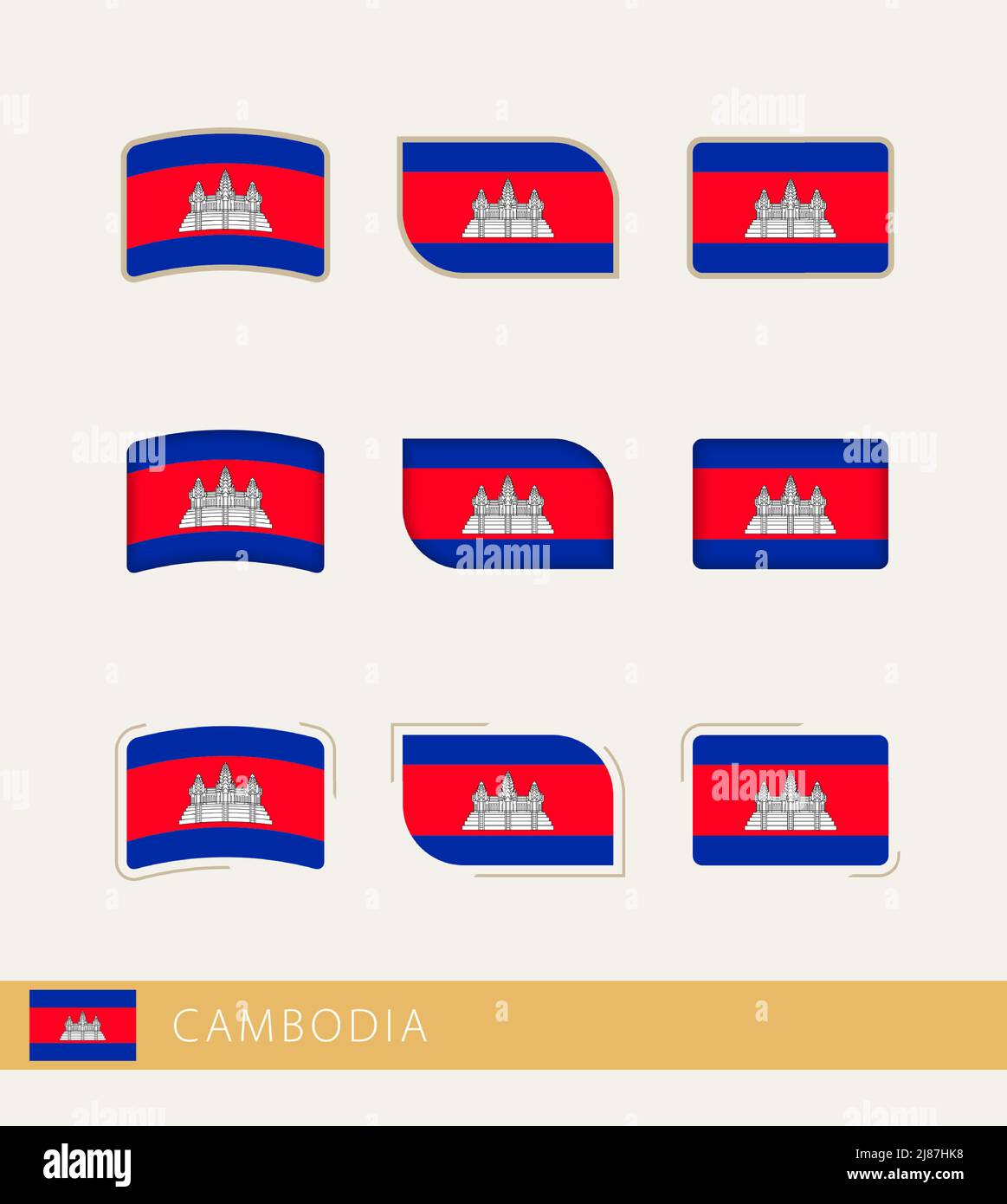 Vector flags of Cambodia, collection of Cambodia flags. Vector icon. Stock Vector