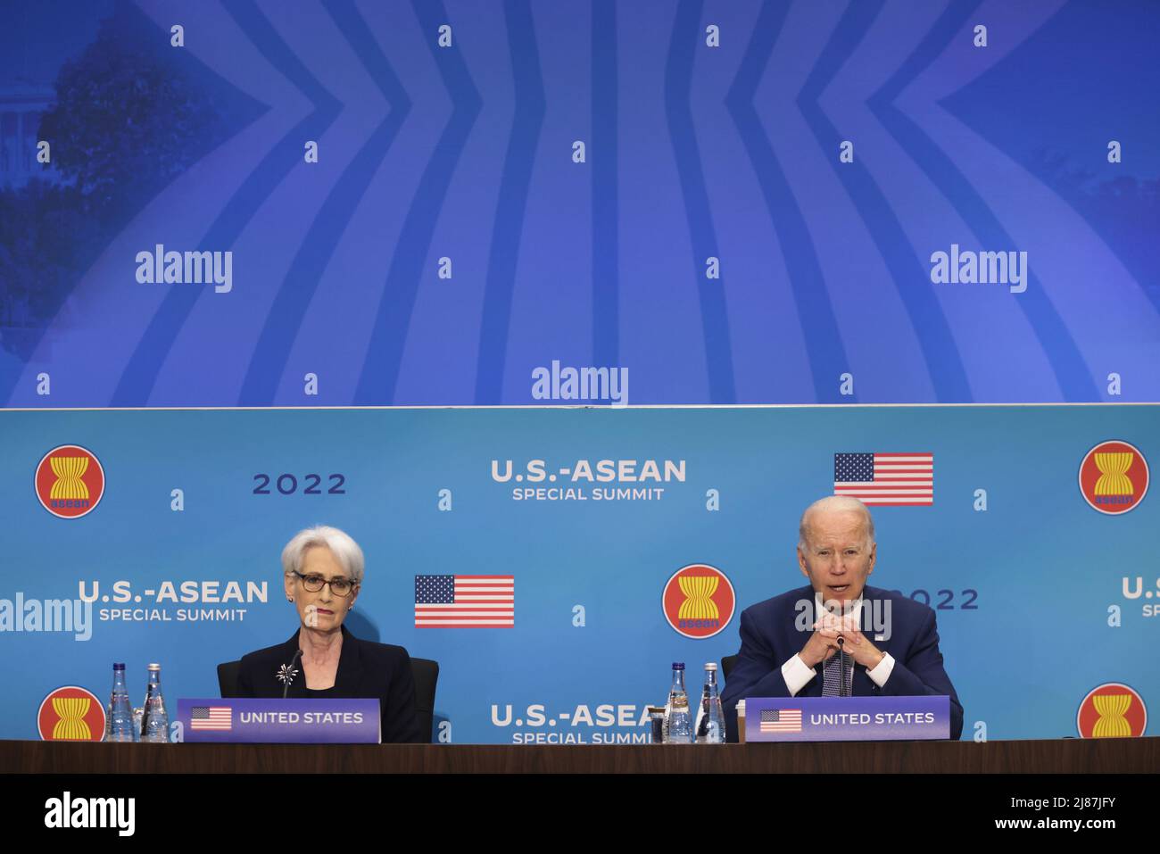 Washington DC, USA. 13th May, 2022. Washington DC, USA. 13th May, 2022. United States Deputy Secretary of State Wendy R. Sherman and President Joe Biden attend the U.S.-ASEAN relations and strengthen ASEAN's central role in delivering sustainable solutions to the region's most pressing challenges held at the Department of State, Harry S. Truman Building in Washington, DC on Friday, May 13, 2022. Photo by Oliver Contreras/UPI Credit: UPI/Alamy Live News Credit: UPI/Alamy Live News Stock Photo