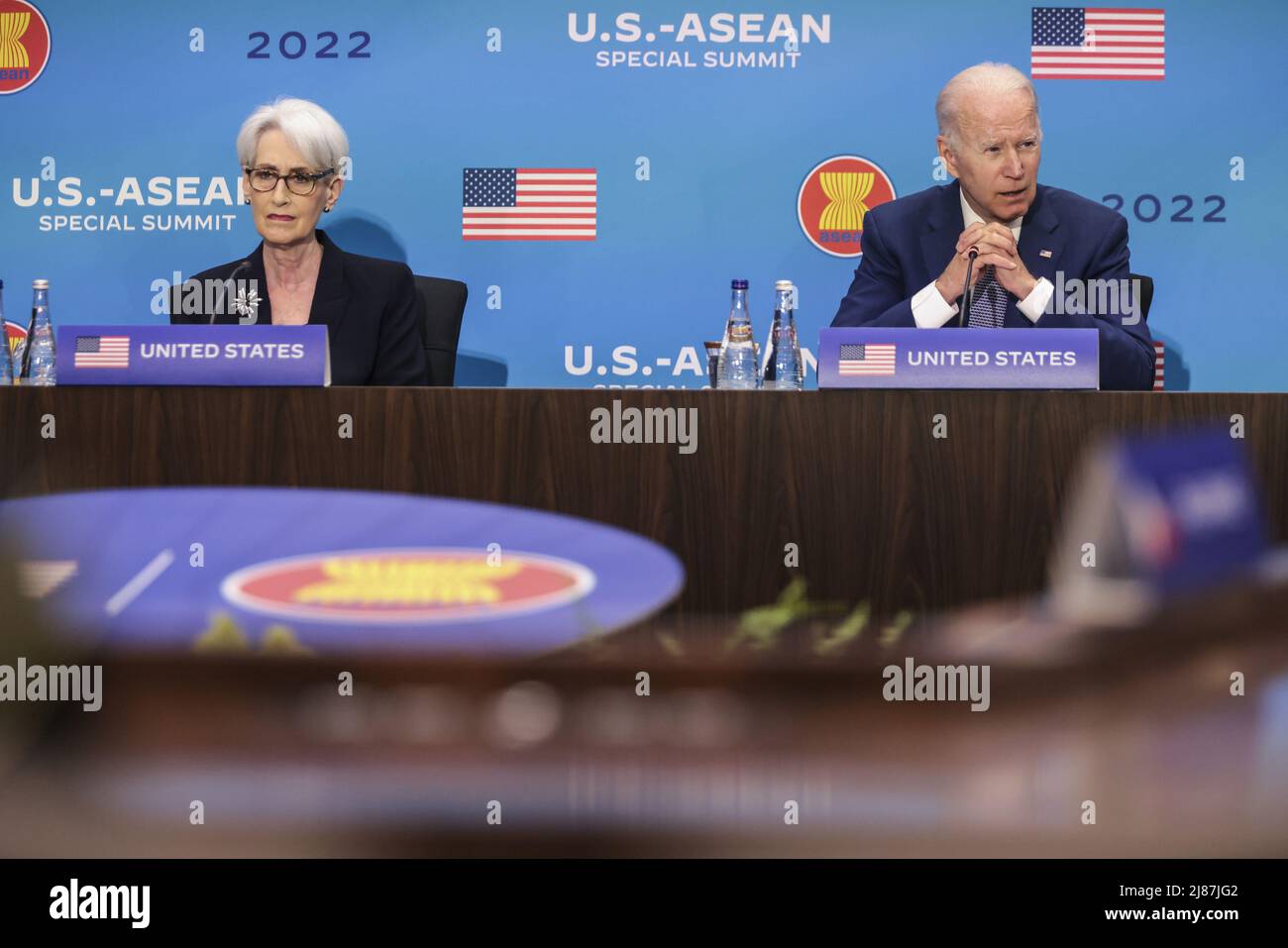 Washington DC, USA. 13th May, 2022. Washington DC, USA. 13th May, 2022. United States Deputy Secretary of State Wendy R. Sherman and President Joe Biden attend the U.S.-ASEAN relations and strengthen ASEAN's central role in delivering sustainable solutions to the region's most pressing challenges held at the Department of State, Harry S. Truman Building in Washington, DC on Friday, May 13, 2022. Photo by Oliver Contreras/UPI Credit: UPI/Alamy Live News Credit: UPI/Alamy Live News Stock Photo