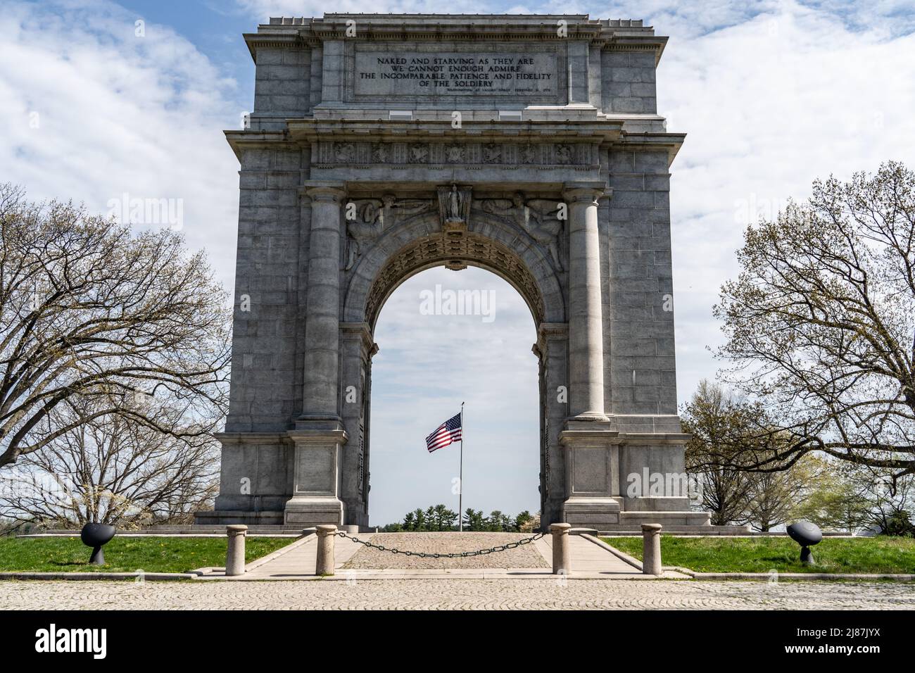 The National Memorial Arch at Valley Forge is a monument dedicated to George Washington and the United States Continental Army Stock Photo