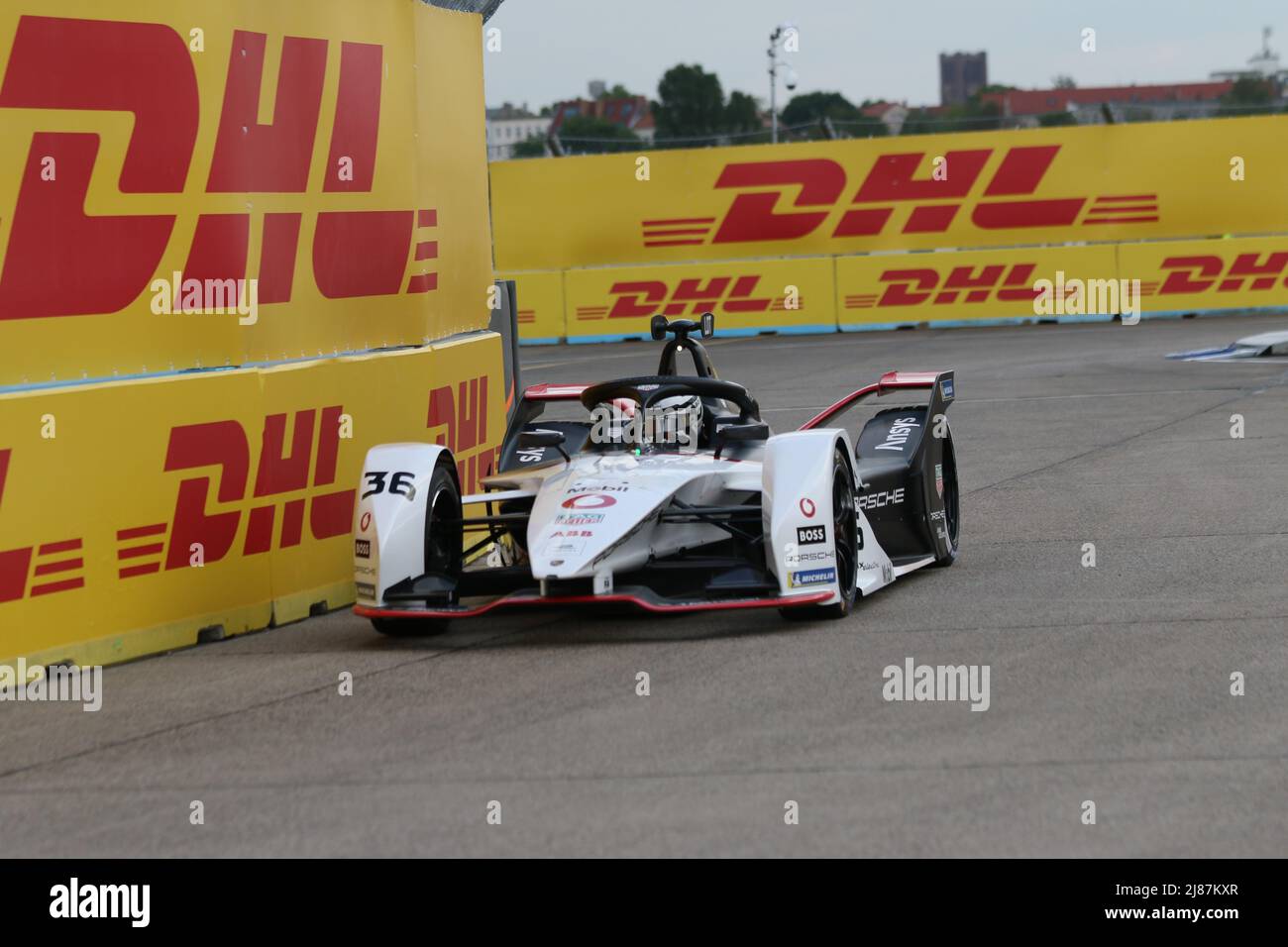 Germany, Berlin, May 13, 2022. Andre Lotterer from Team Porsche at the shakedown The official championship 'ABB FIA Formula E Championship 2021/22' consists of 16 races, which are held in 10 different cities worldwide. The Shell Recharge Berlin E-Prix 2022 is on May 14th and 15th, 2022 with a double race in Berlin. The 2021/2022 electric racing series will take place at the former Tempelhof Airport.. Stock Photo