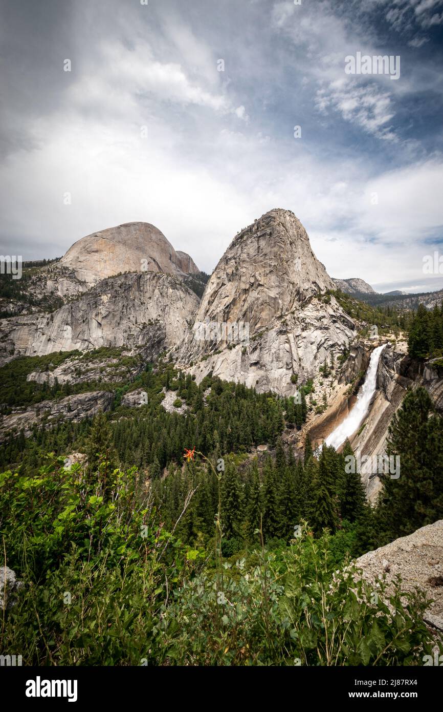 Nevada Falls in Yosemite National Park, as seen from the John Muir Trail. Stock Photo
