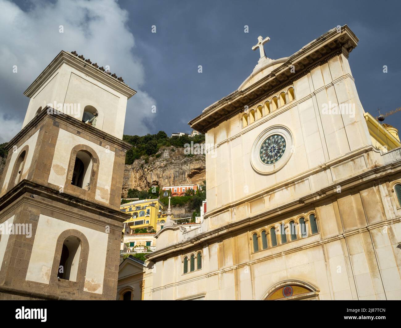 Positano Santa Maria Assunta Church and bell tower Stock Photo