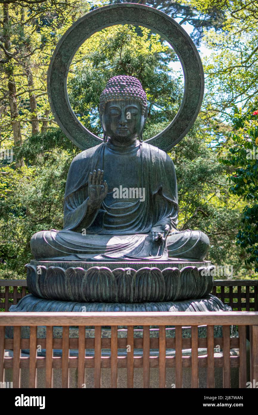 A statue of Buddha at the Japanese Tea Garden in San Francisco Stock Photo