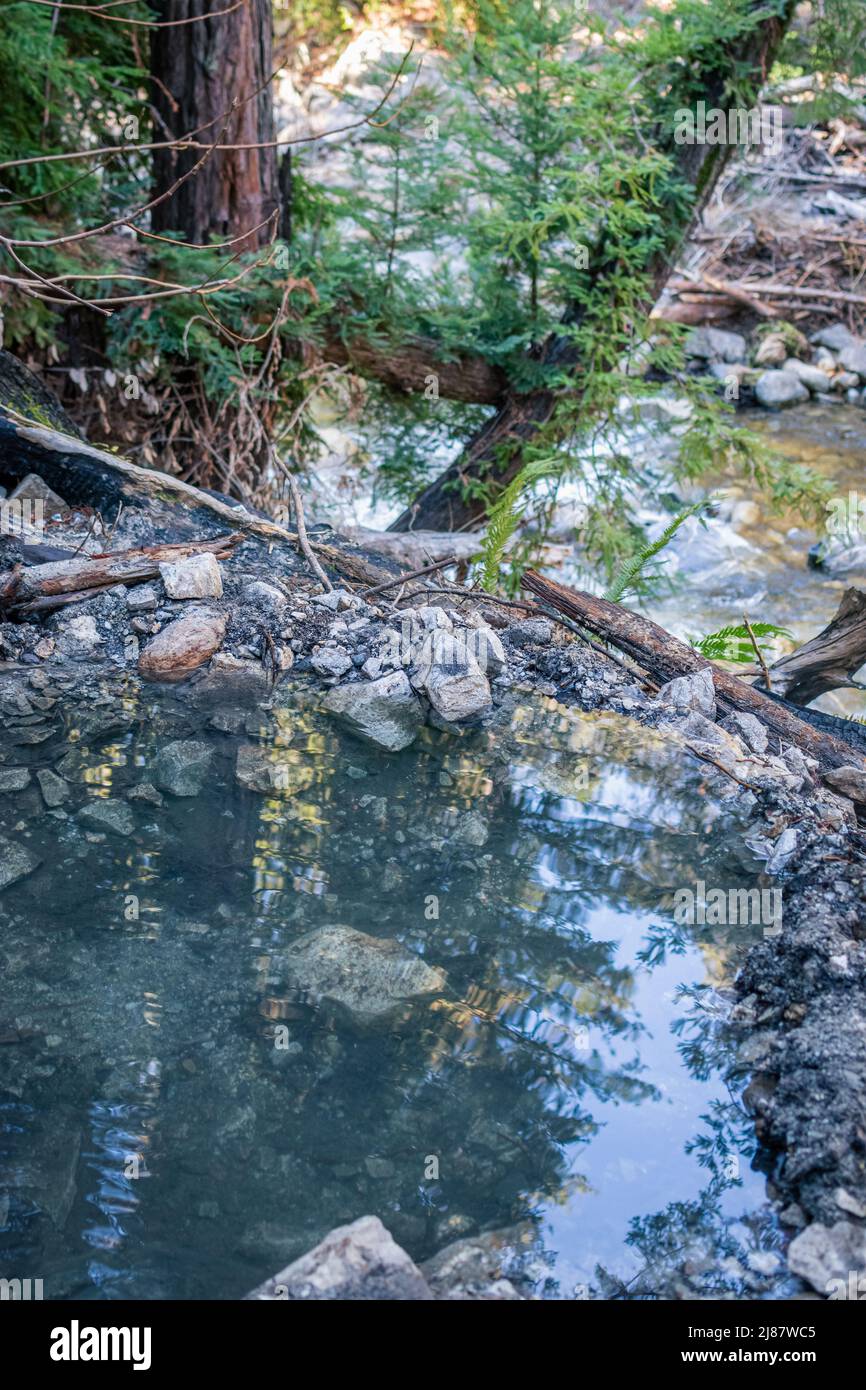 A natural hot spring in the backcountry of Big Sur. Stock Photo