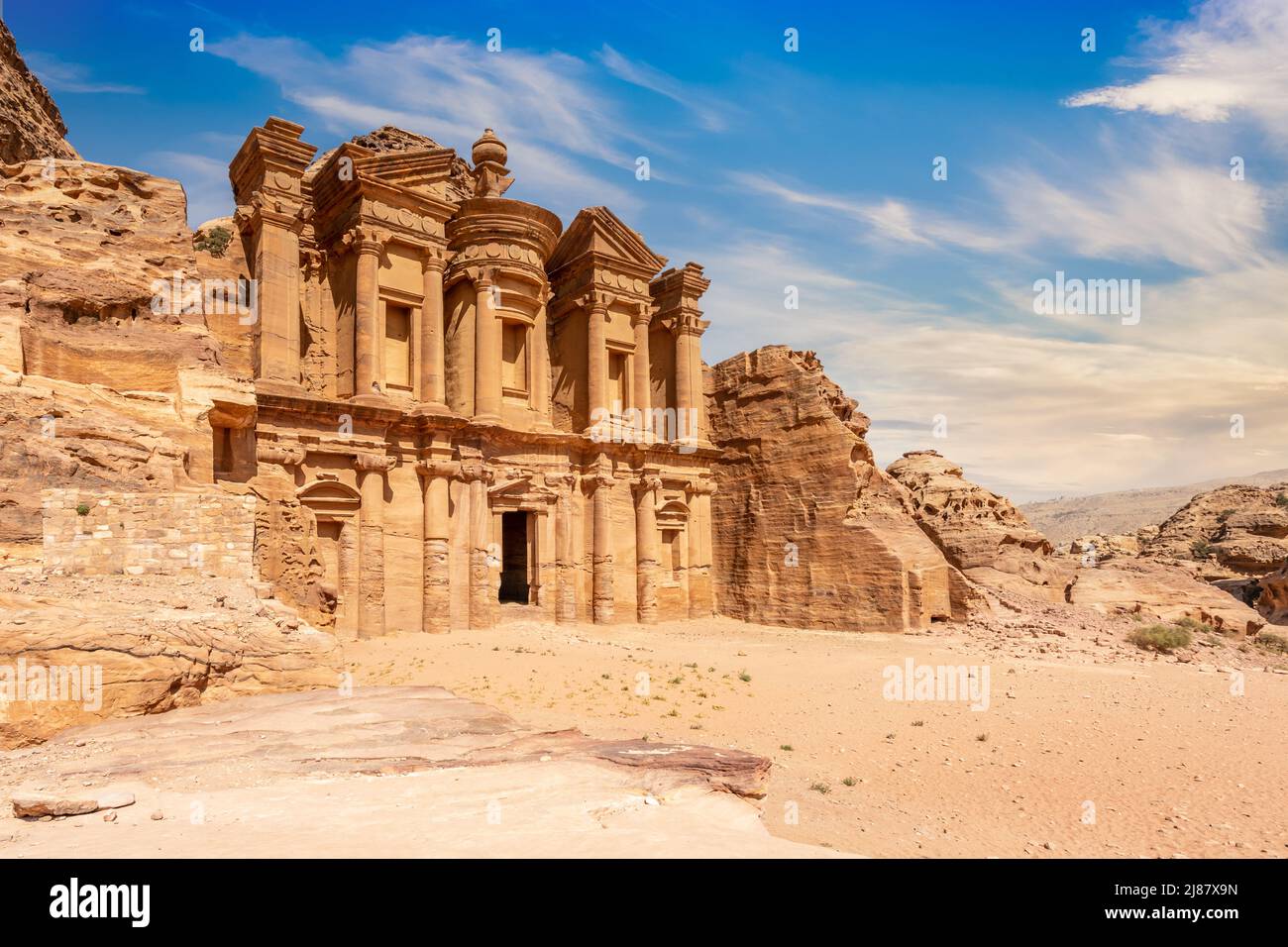 Ad Deir or The Monastery, ancient Nabataean stone carved temple, Petra, Jordan Stock Photo