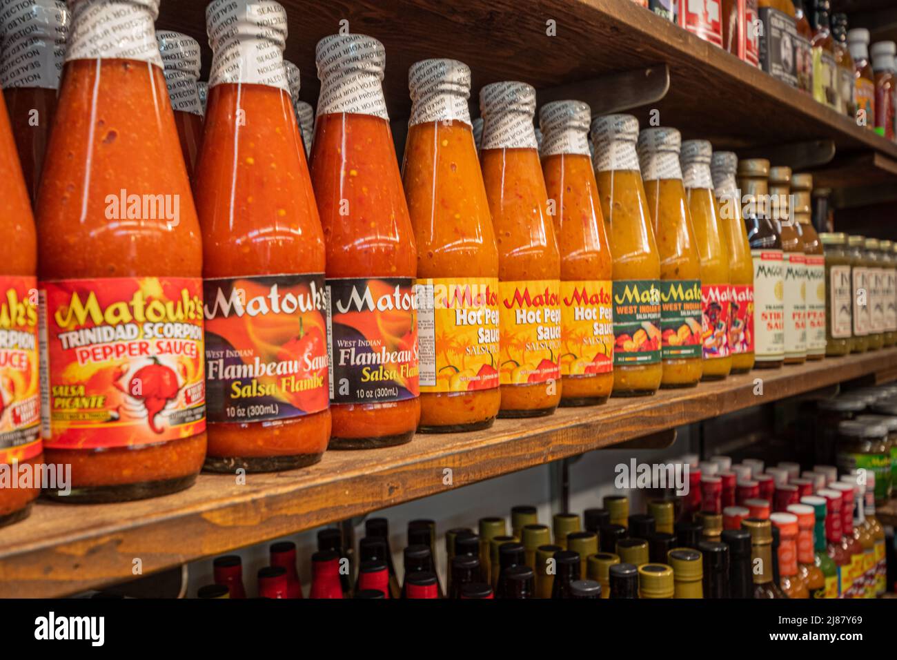A hot sauce at a store in Pikes Place market Seattle WA Stock Photo