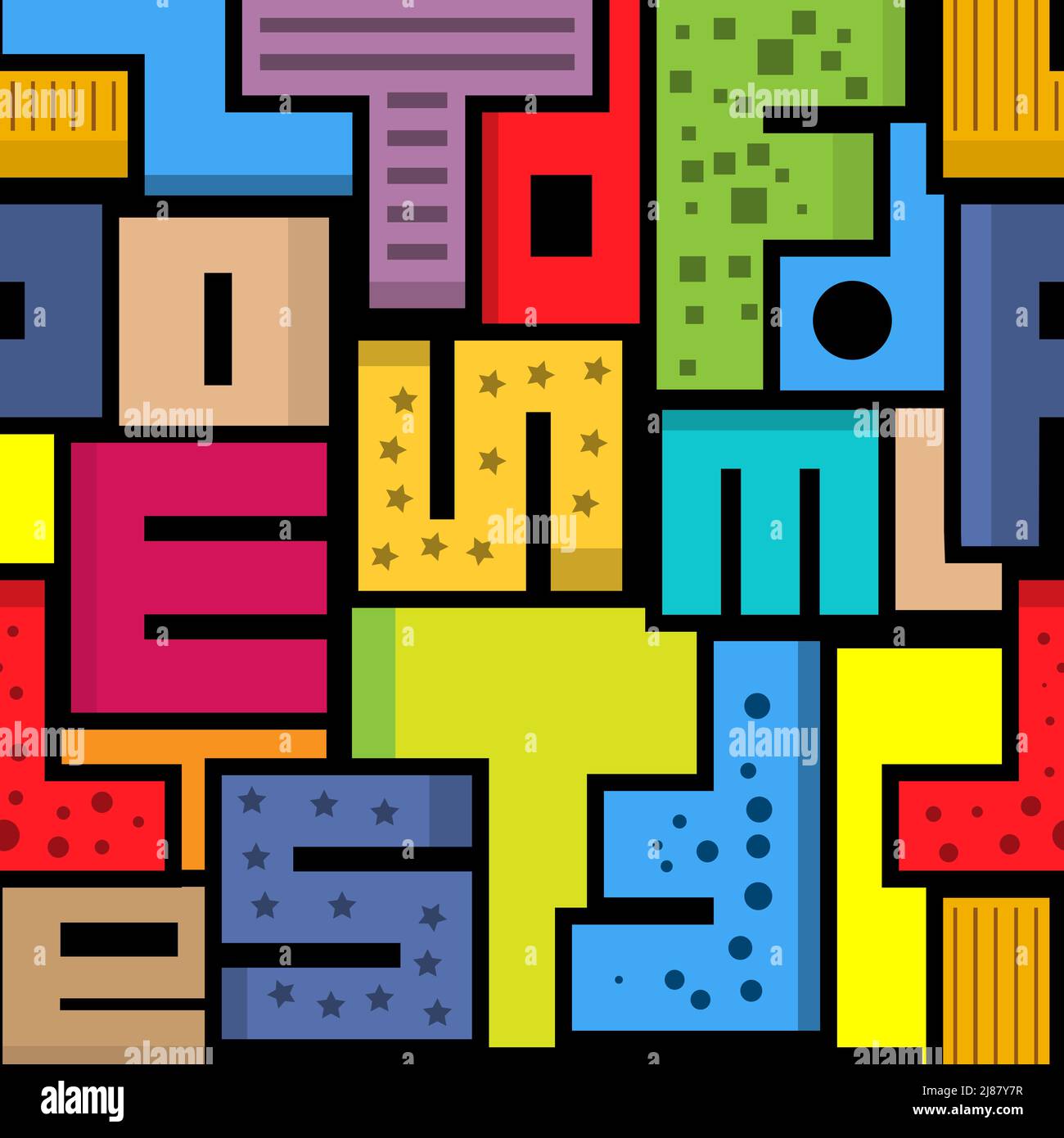 Colorful letters pattern background. Abstract Bauhaus geometric pattern background. Stock Vector